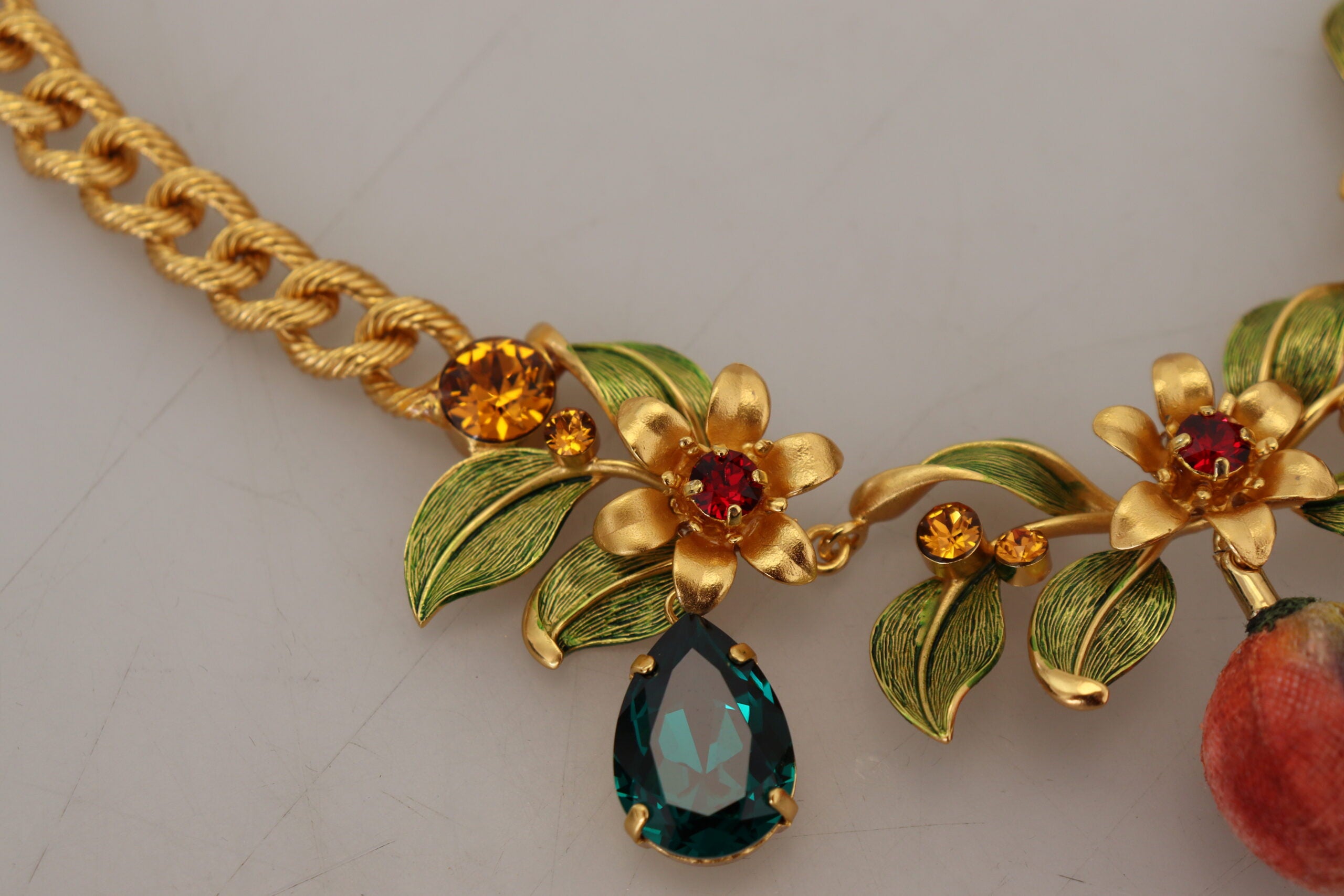 Dolce & Gabbana Gold Brass Crystal Logo Fruit Floral Statement Necklace - DEA STILOSA MILANO