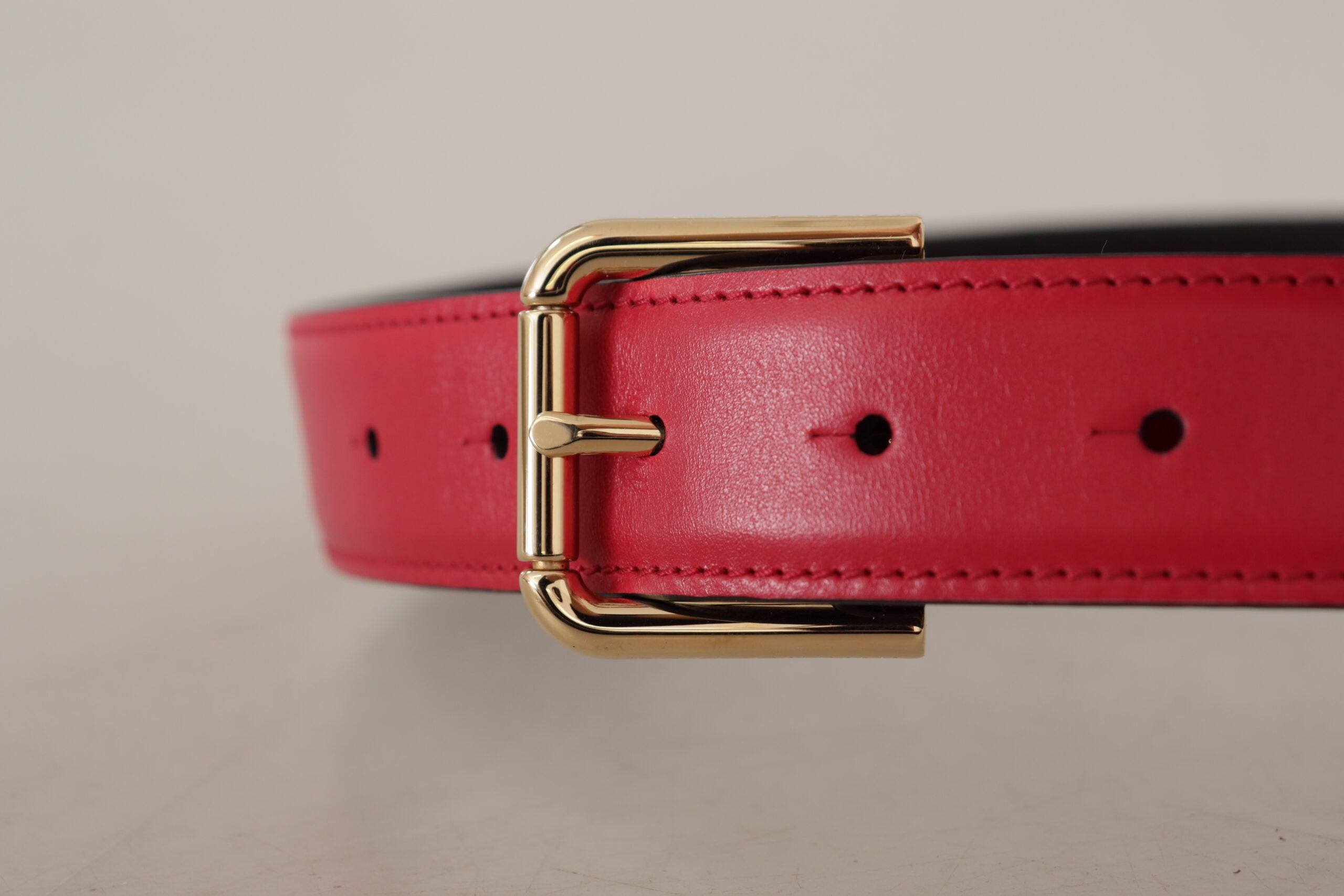 Dolce & Gabbana Red Calf Leather Gold Tone Logo Metal Buckle Belt - DEA STILOSA MILANO