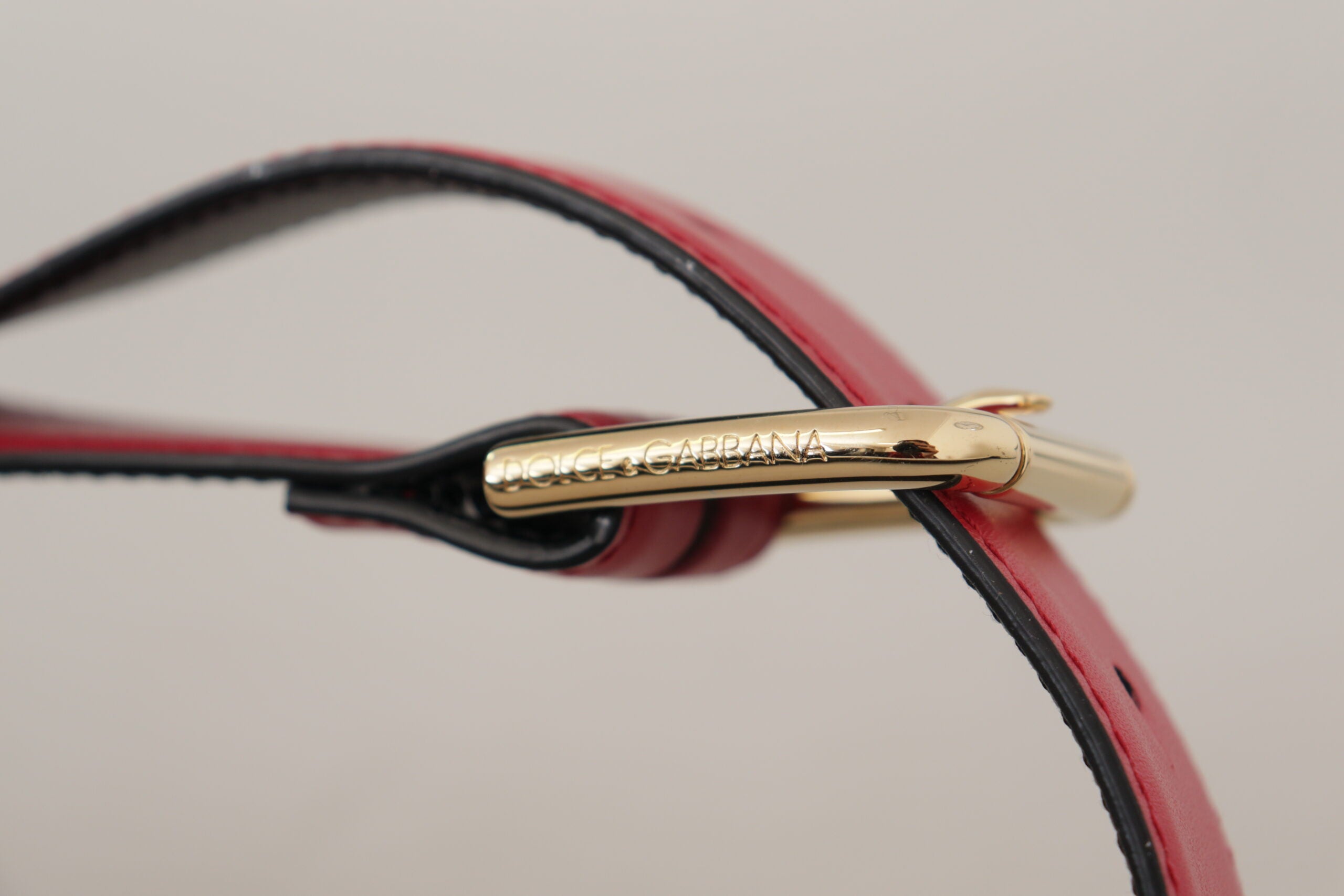 Dolce & Gabbana Red Calf Leather Gold Tone Logo Metal Buckle Belt - DEA STILOSA MILANO