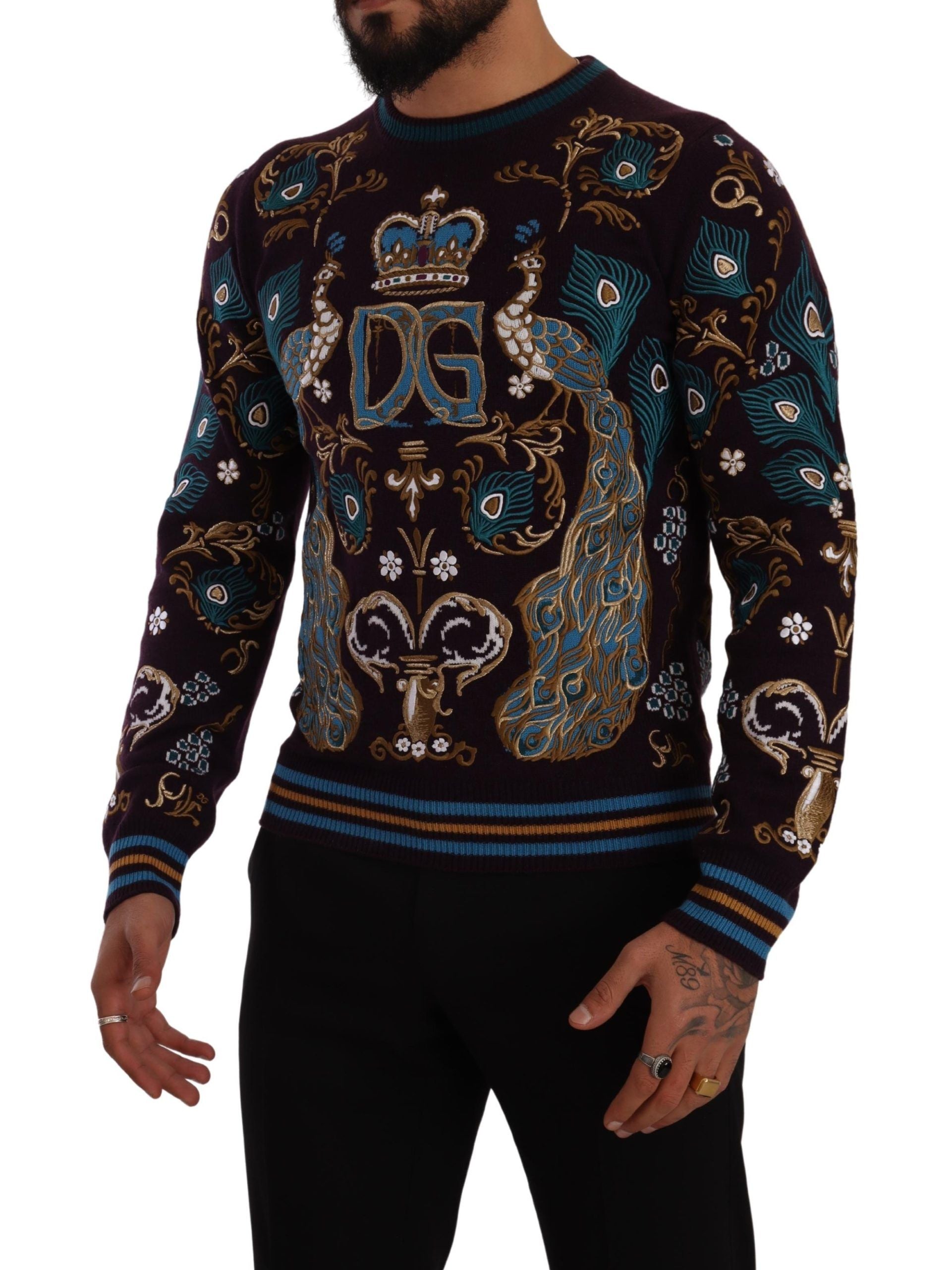 Dolce & Gabbana Bordeaux Cashmere DG Crown Embroidered Sweater - DEA STILOSA MILANO