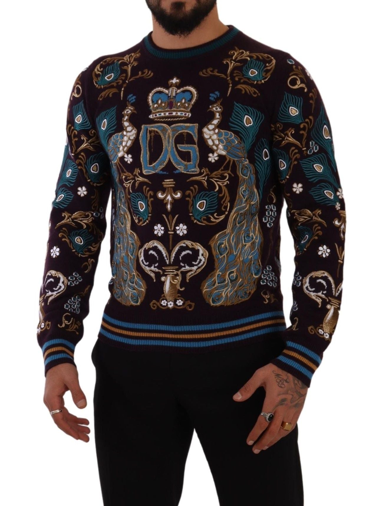 Dolce & Gabbana Bordeaux Cashmere DG Crown Embroidered Sweater - DEA STILOSA MILANO