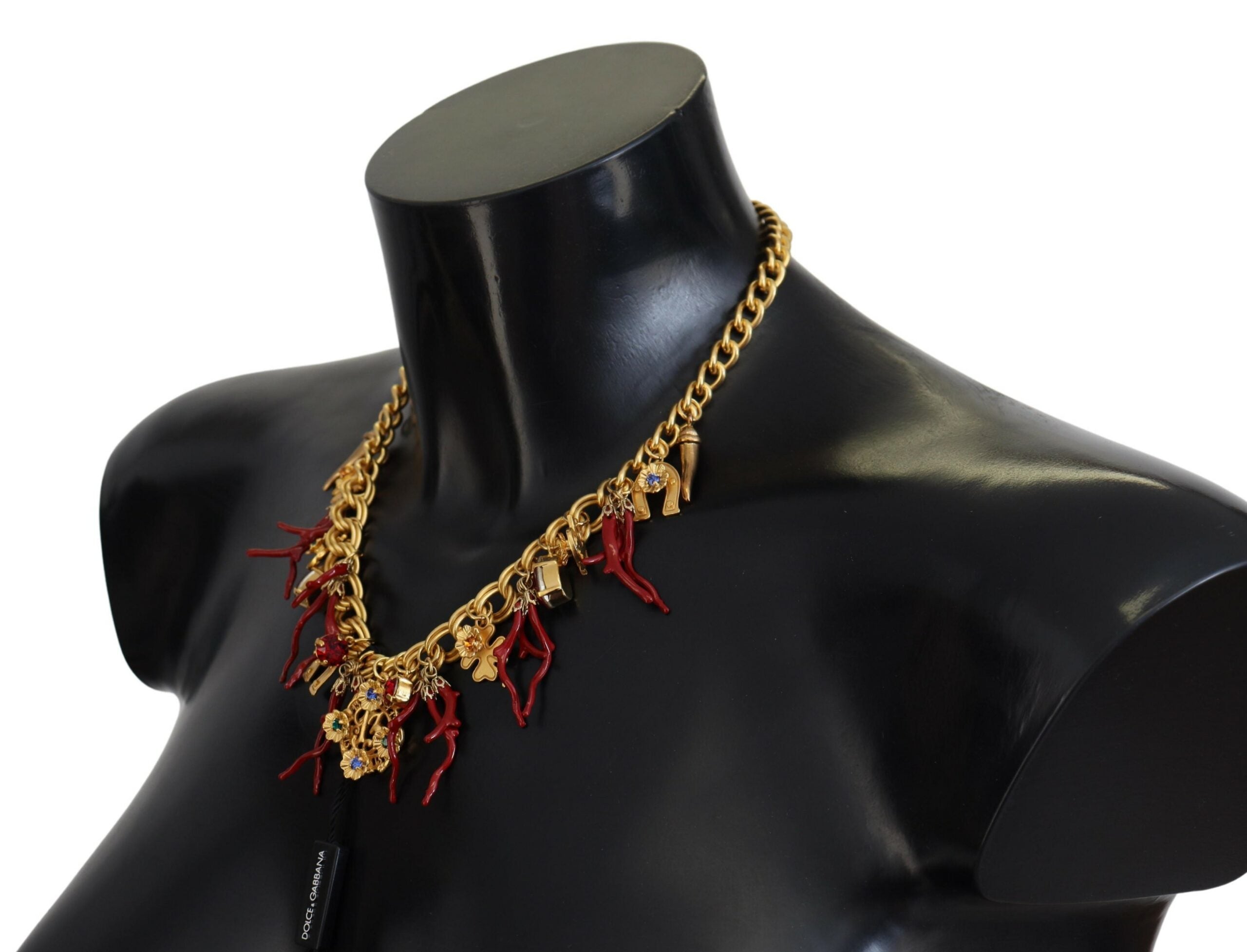 Dolce & Gabbana Gold Brass Crystal Logo Chili Statement Necklace - DEA STILOSA MILANO