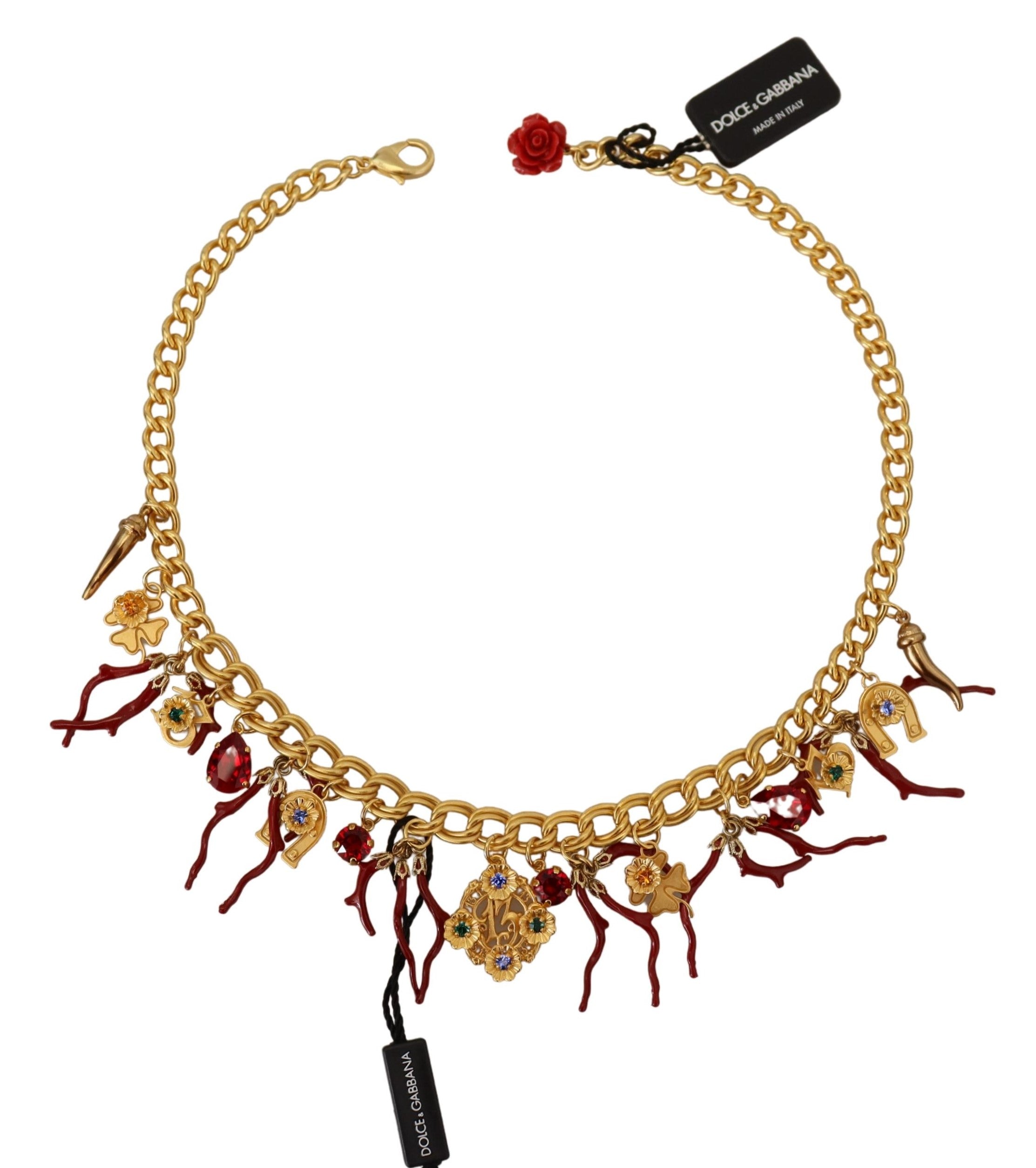 Dolce & Gabbana Gold Brass Crystal Logo Chili Statement Necklace - DEA STILOSA MILANO