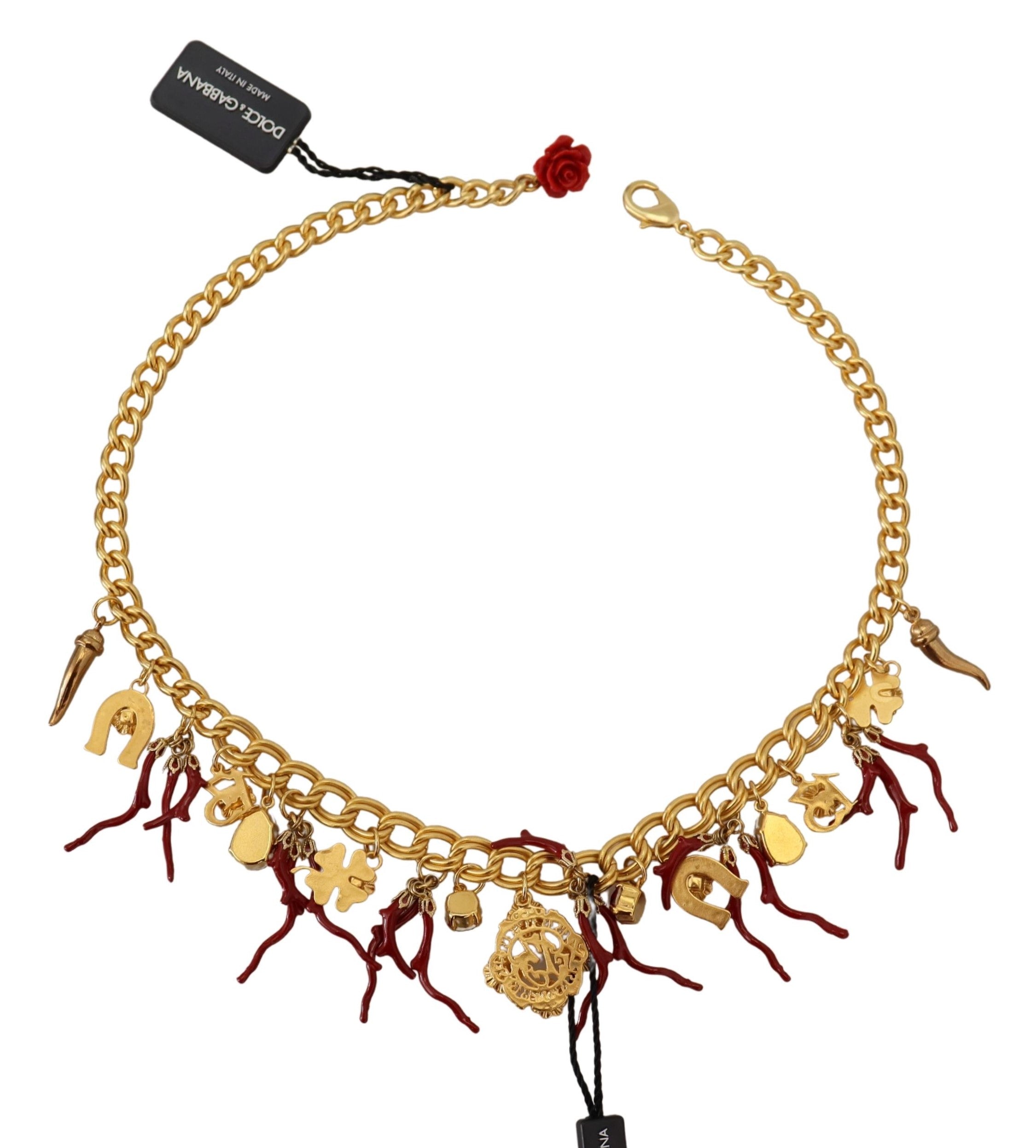 Dolce & Gabbana Gold Brass Crystal Logo Chili Statement Necklace - DEA STILOSA MILANO