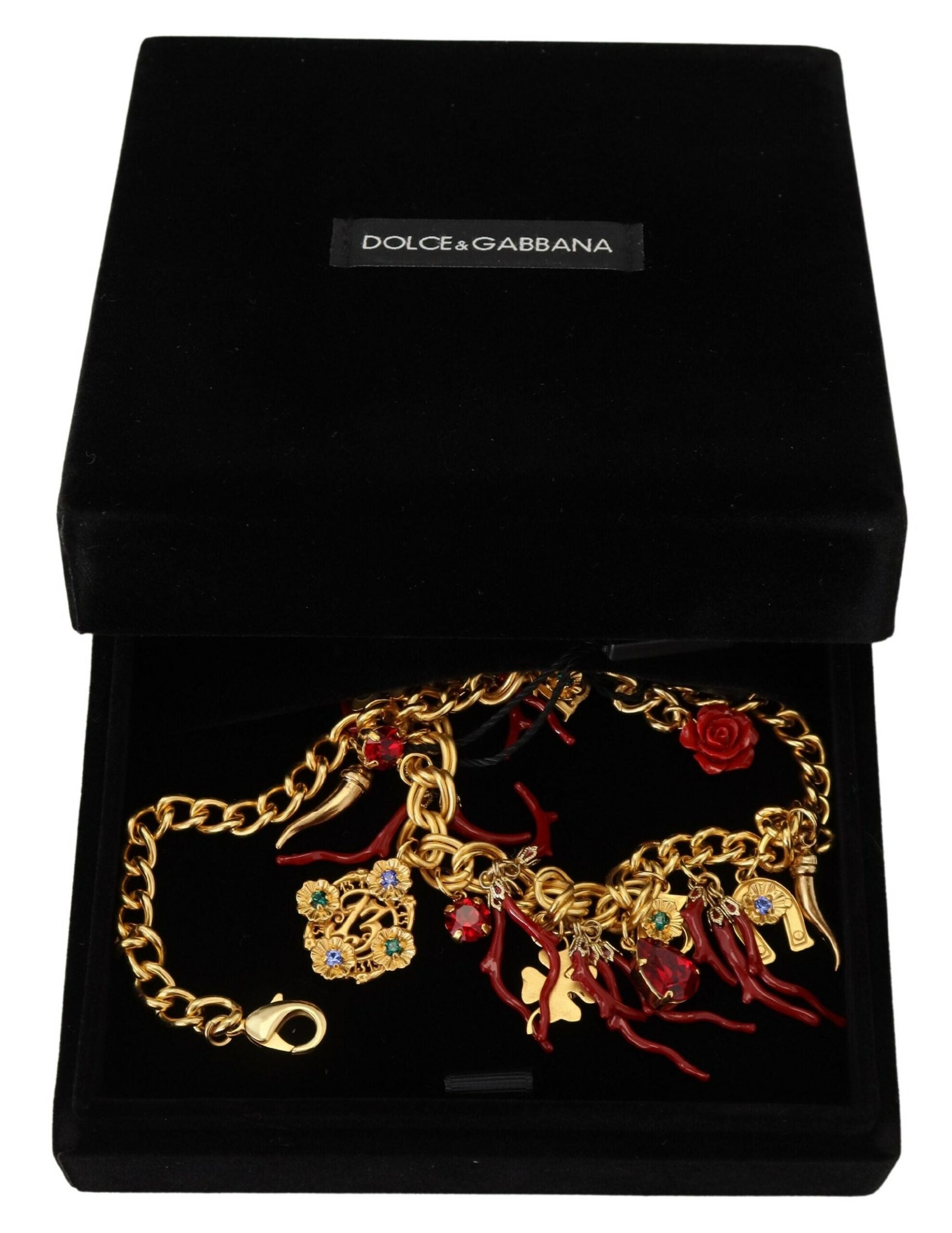 Dolce & Gabbana Gold Brass Crystal Logo Chili Statement Necklace - DEA STILOSA MILANO