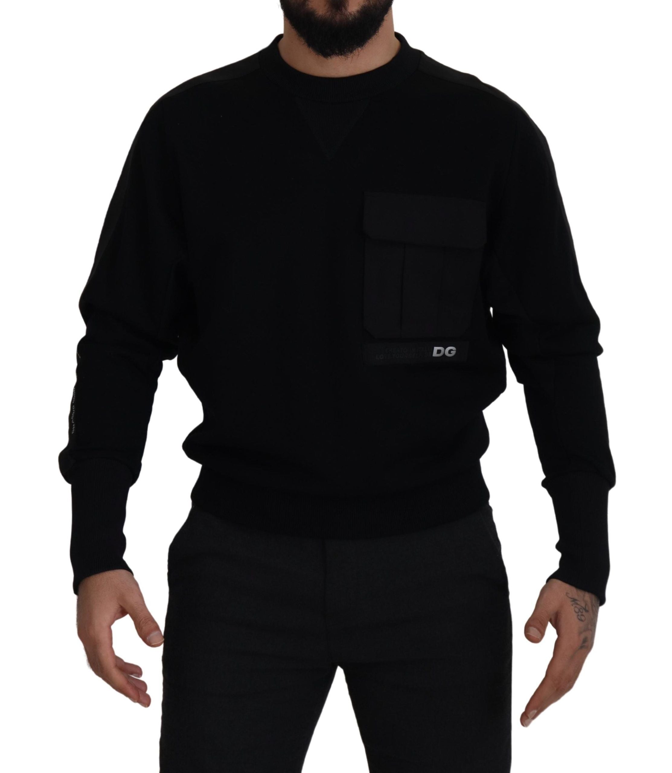 Dolce & Gabbana Black Cotton Crewneck Sweatshirt Sweater - DEA STILOSA MILANO