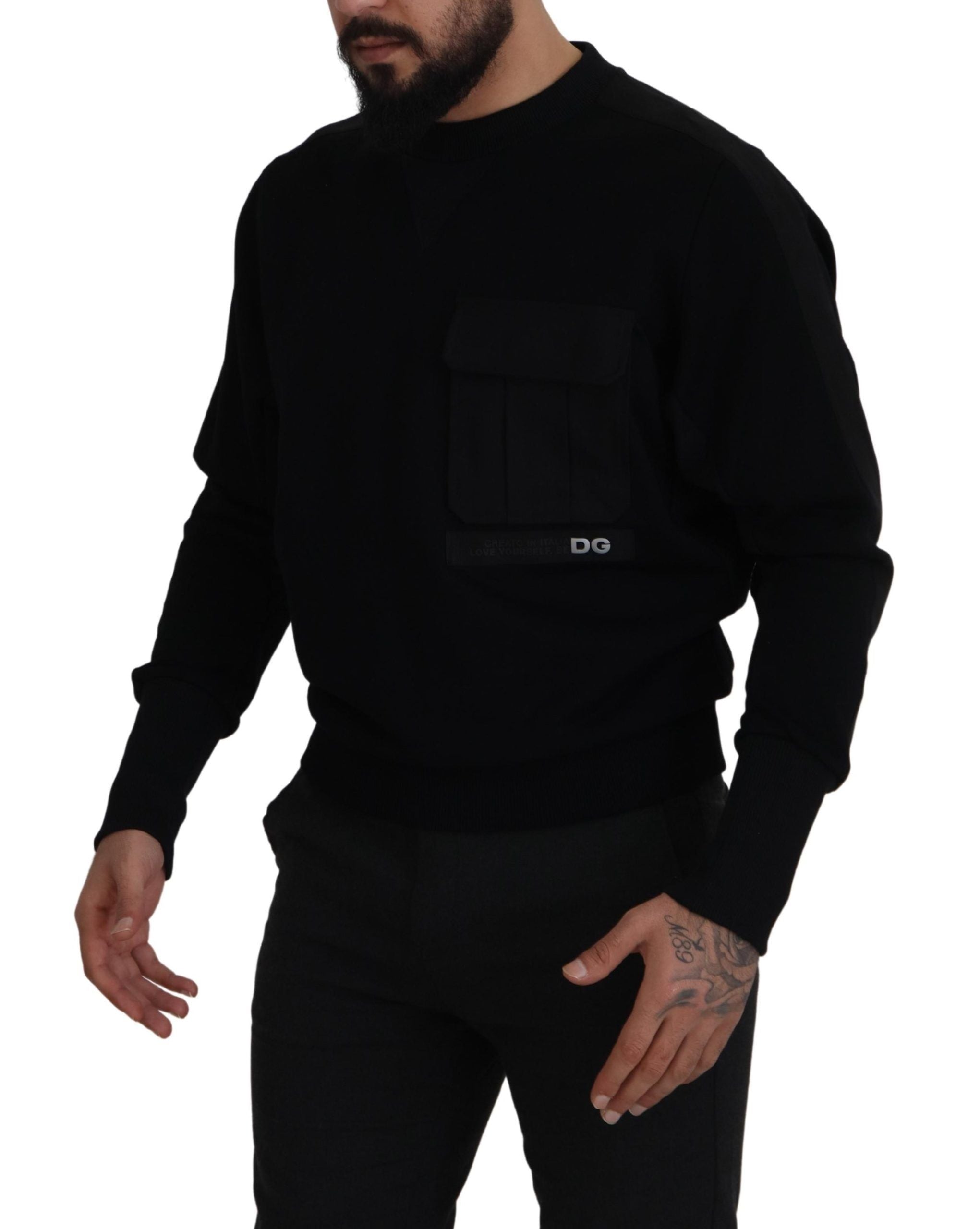 Dolce & Gabbana Black Cotton Crewneck Sweatshirt Sweater - DEA STILOSA MILANO