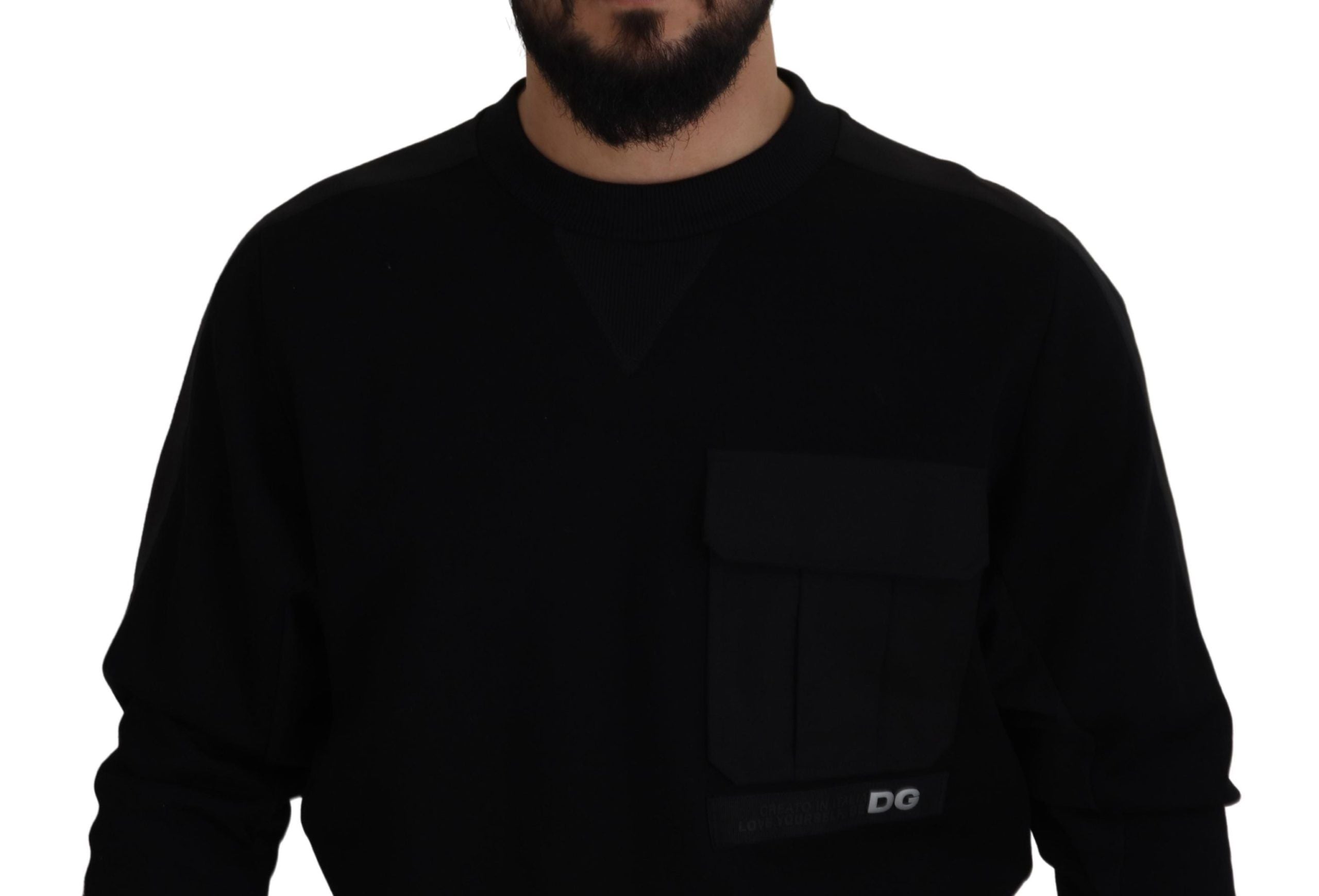 Dolce & Gabbana Black Cotton Crewneck Sweatshirt Sweater - DEA STILOSA MILANO