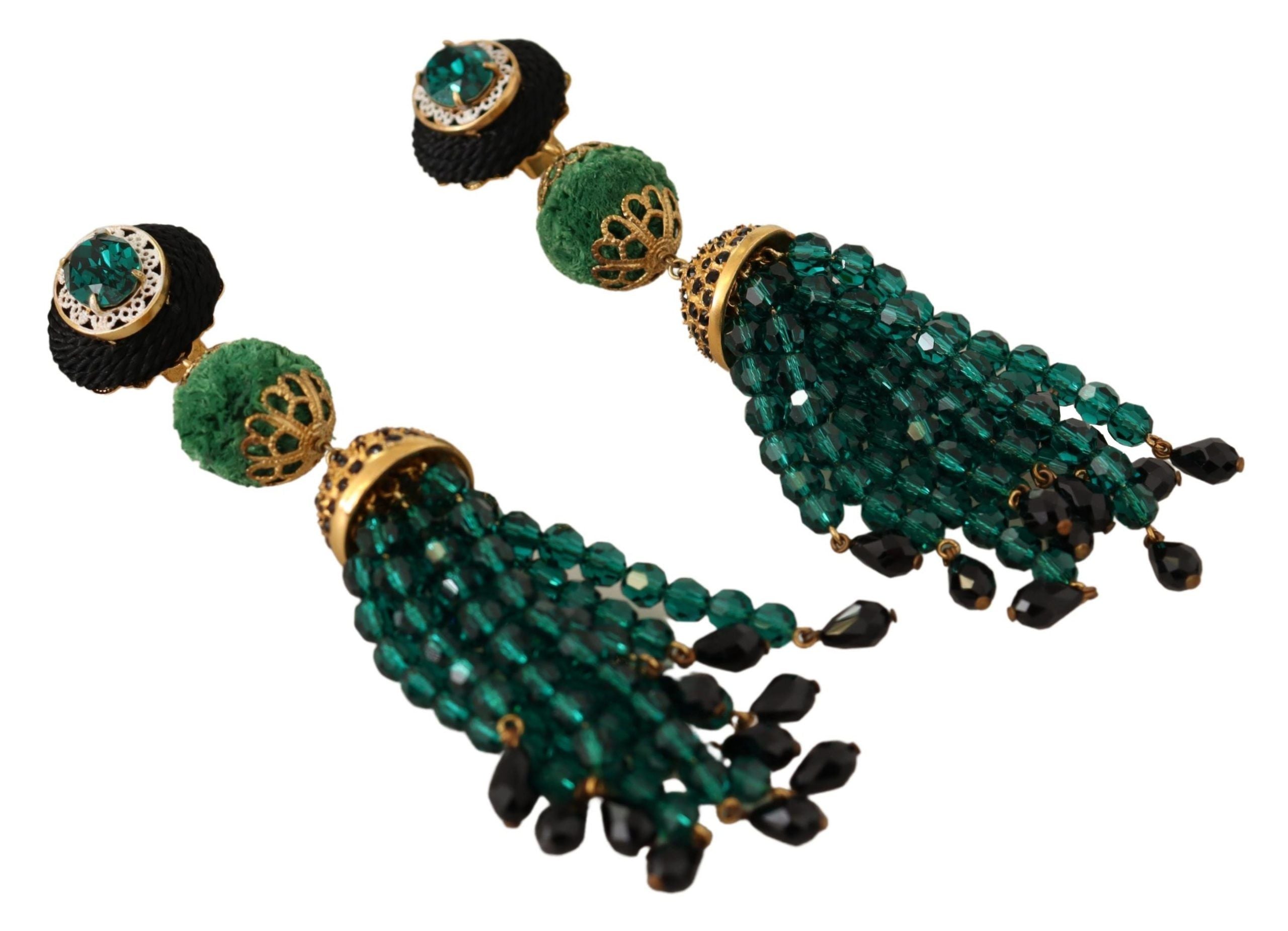 Dolce & Gabbana Green Crystals Gold Tone Drop Clip-on Dangle Earrings - DEA STILOSA MILANO