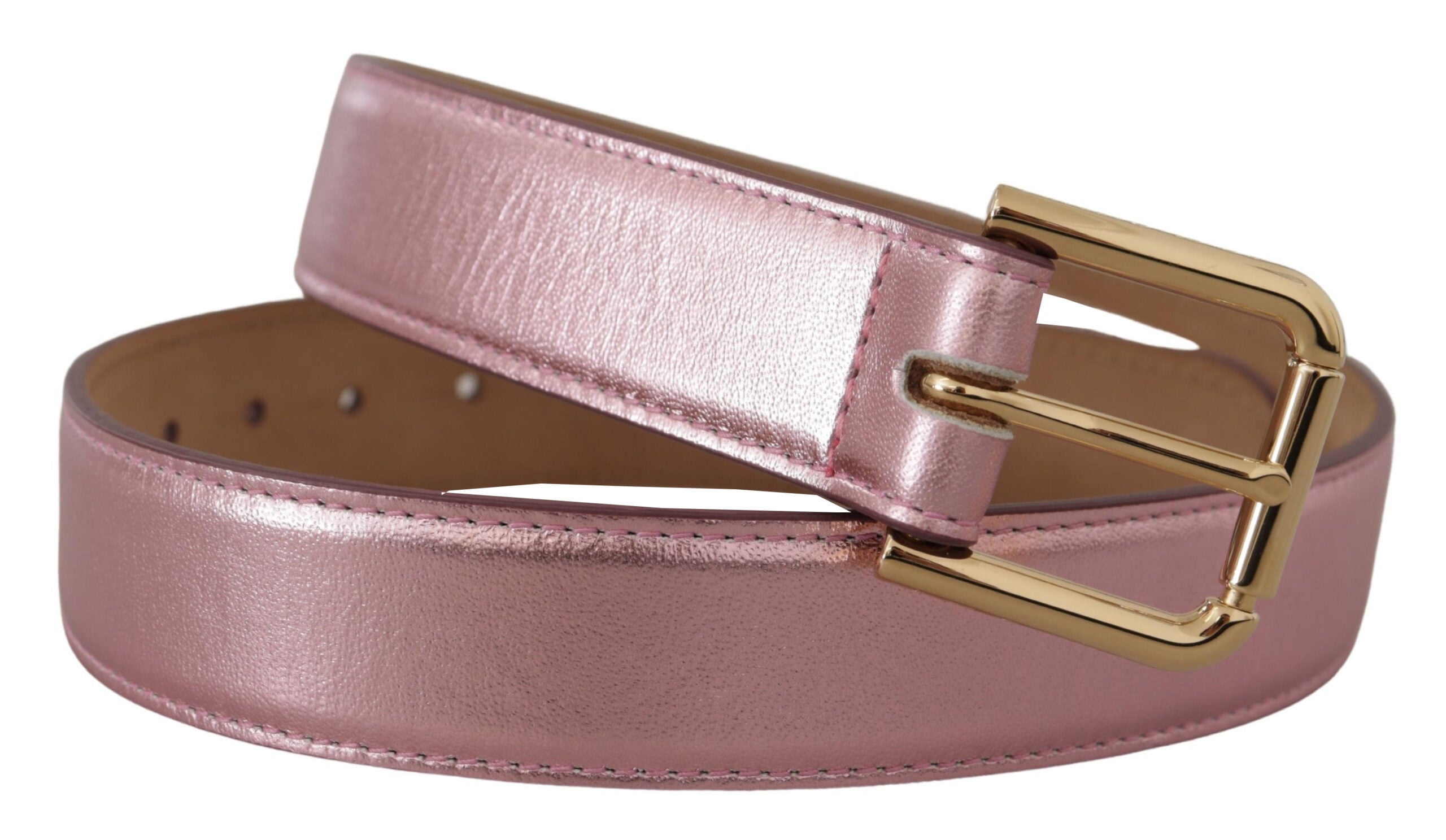 Dolce & Gabbana Metallic Pink Polished Leather Logo Metal Buckle Belt - DEA STILOSA MILANO