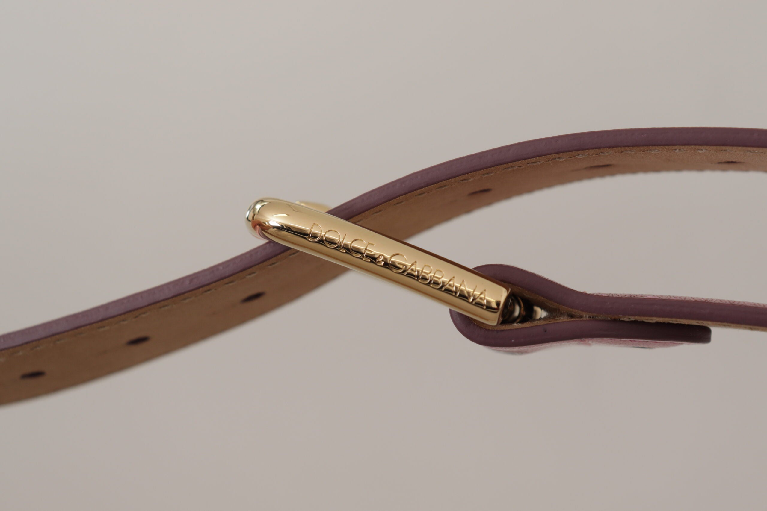 Dolce & Gabbana Metallic Pink Polished Leather Logo Metal Buckle Belt - DEA STILOSA MILANO