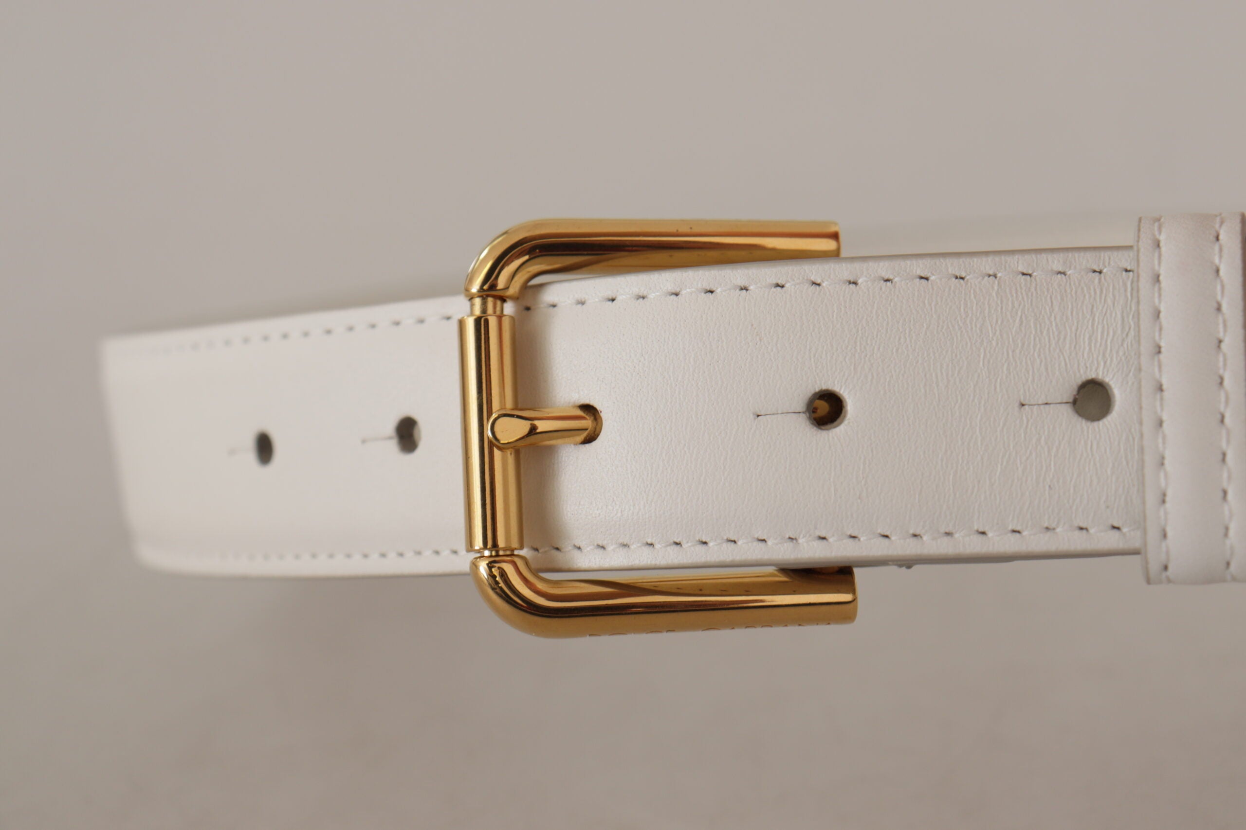 Dolce & Gabbana White Calf Leather Gold Tone Logo Metal Buckle Belt - DEA STILOSA MILANO