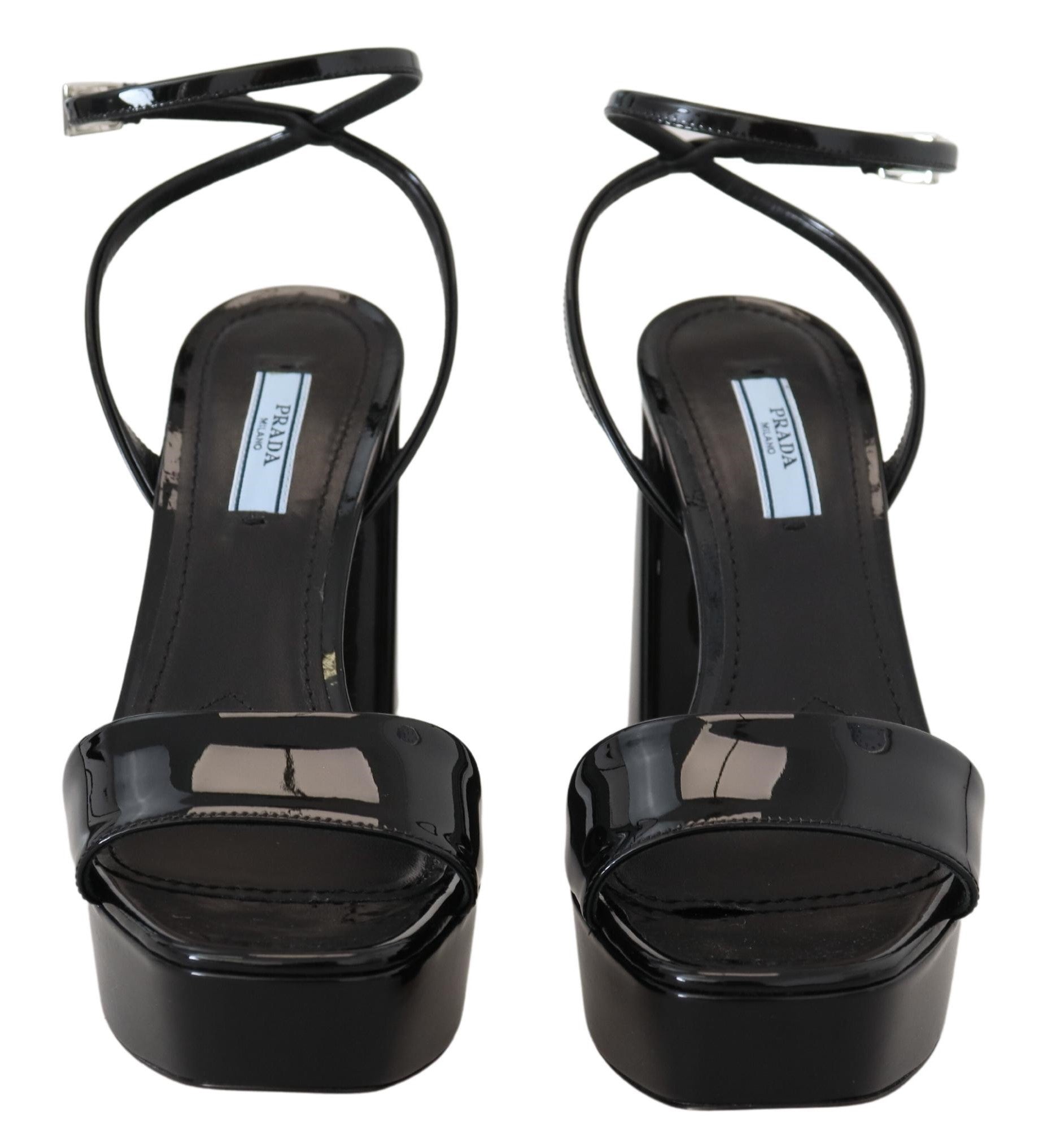 Prada Black Patent Sandals Ankle Strap Heels Leather - DEA STILOSA MILANO