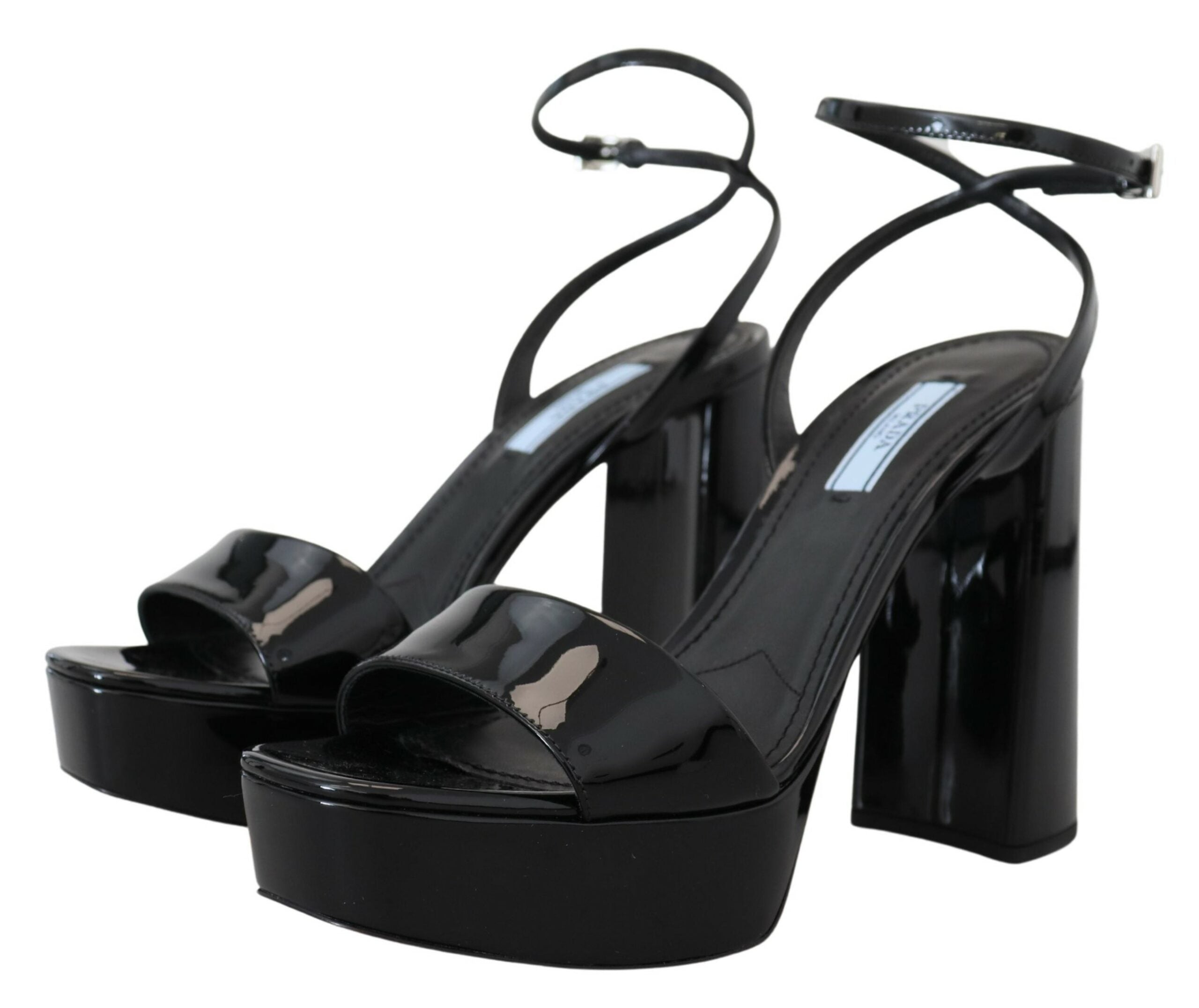 Prada Black Patent Sandals Ankle Strap Heels Leather - DEA STILOSA MILANO