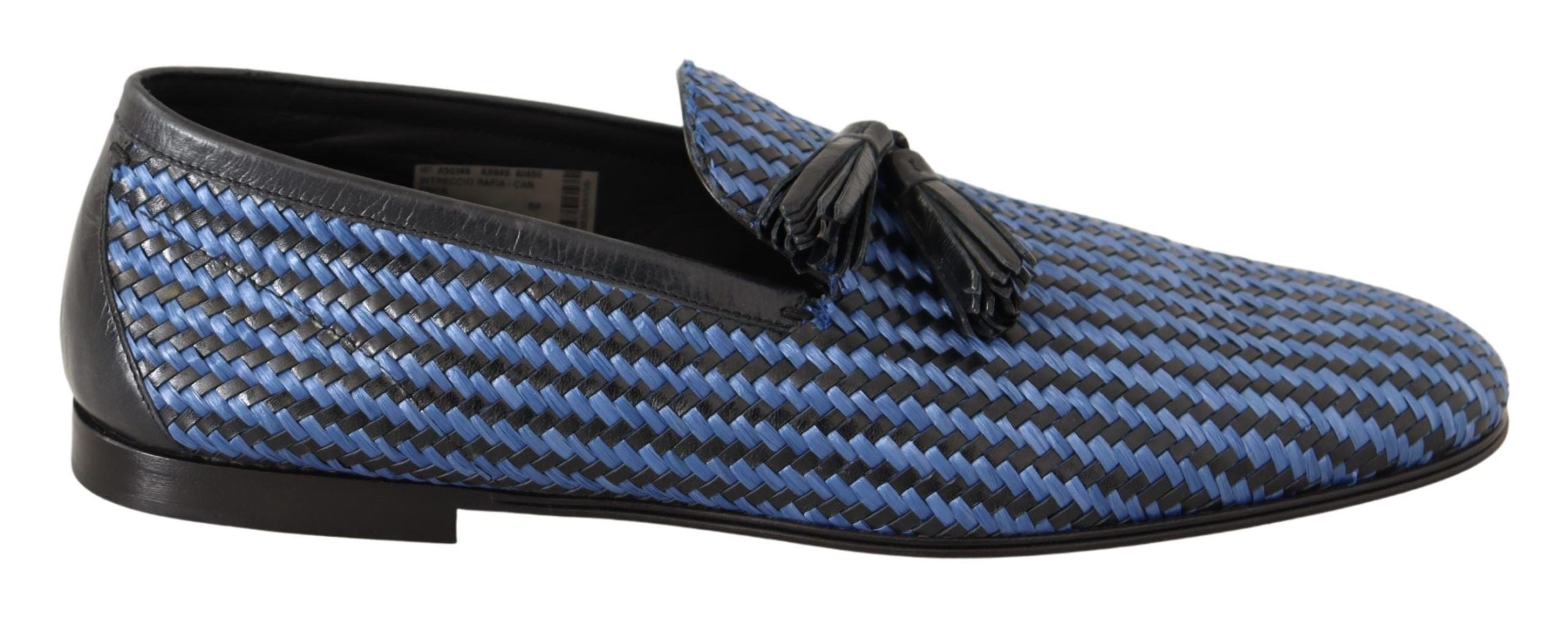 Dolce & Gabbana Blue Woven Leather Tassel Loafers Shoes - DEA STILOSA MILANO