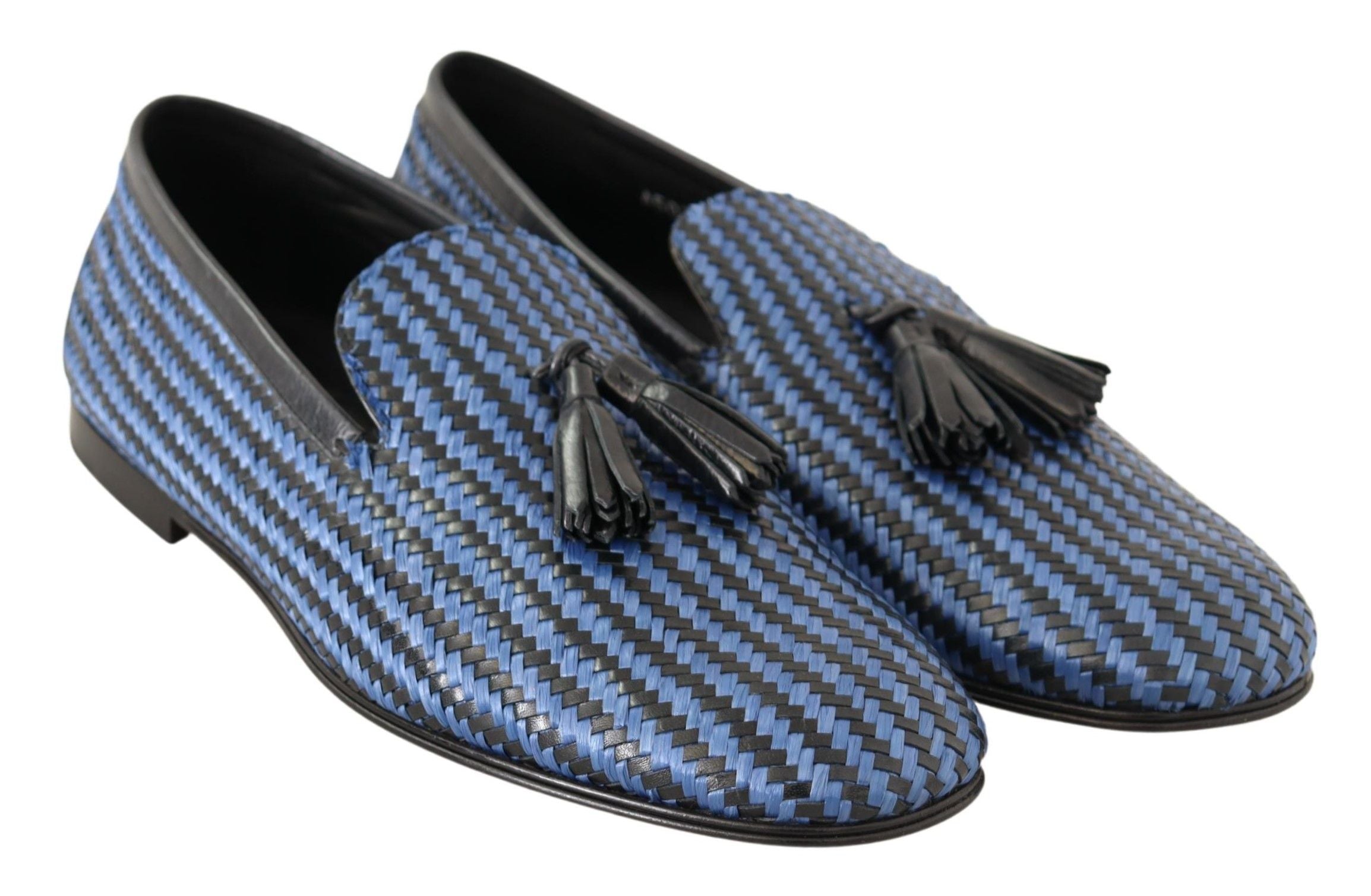 Dolce & Gabbana Blue Woven Leather Tassel Loafers Shoes - DEA STILOSA MILANO