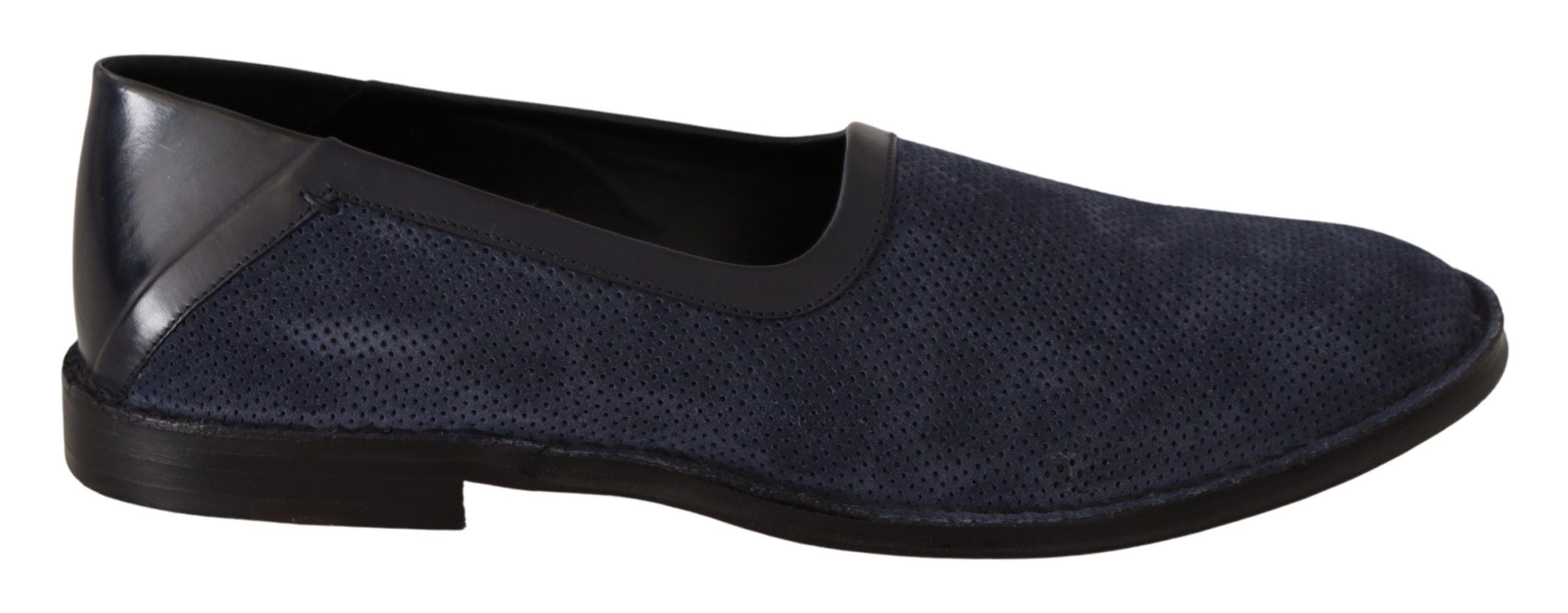 Dolce & Gabbana Blue Leather Perforated Slip On Loafers Shoes - DEA STILOSA MILANO