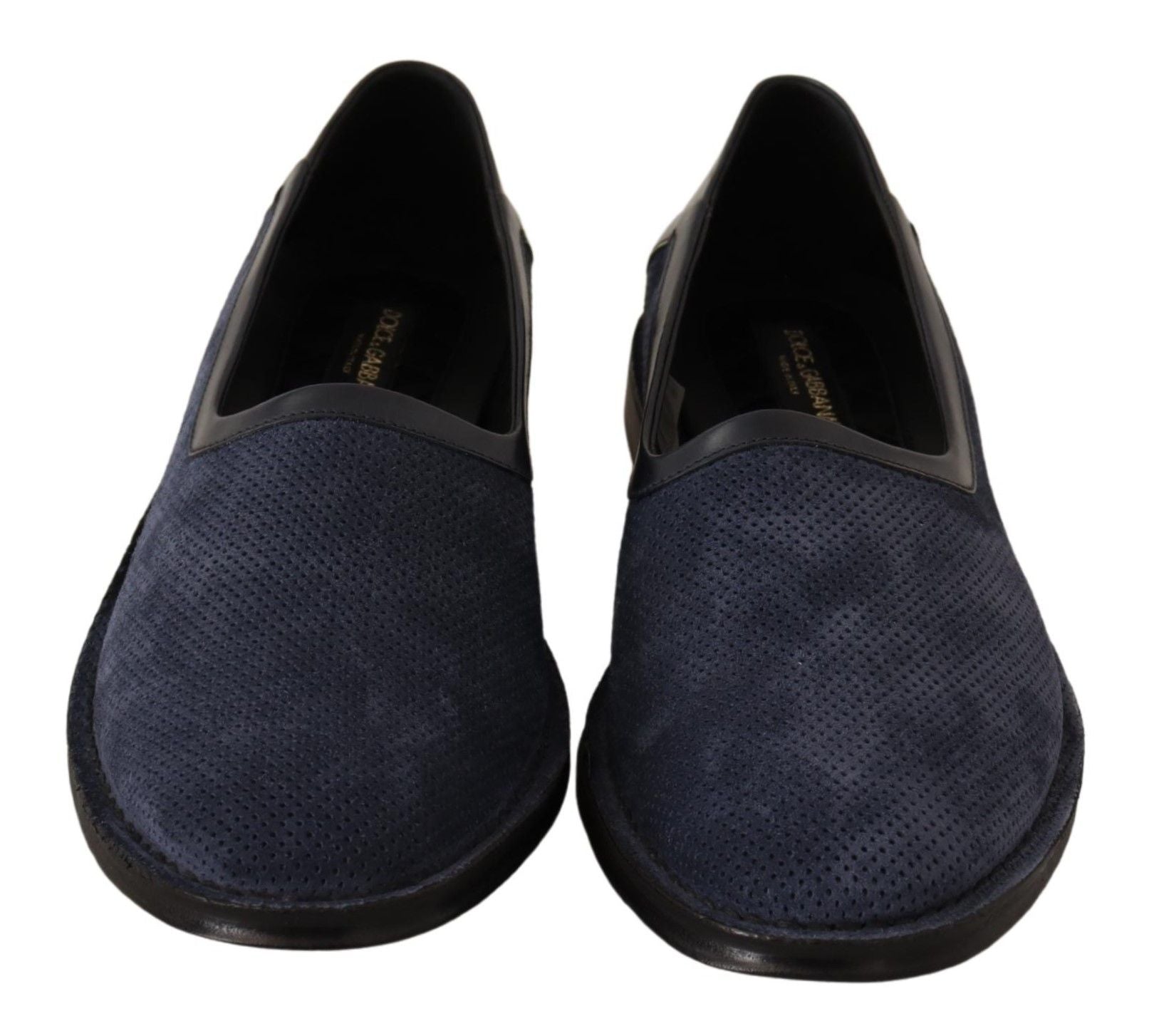 Dolce & Gabbana Blue Leather Perforated Slip On Loafers Shoes - DEA STILOSA MILANO