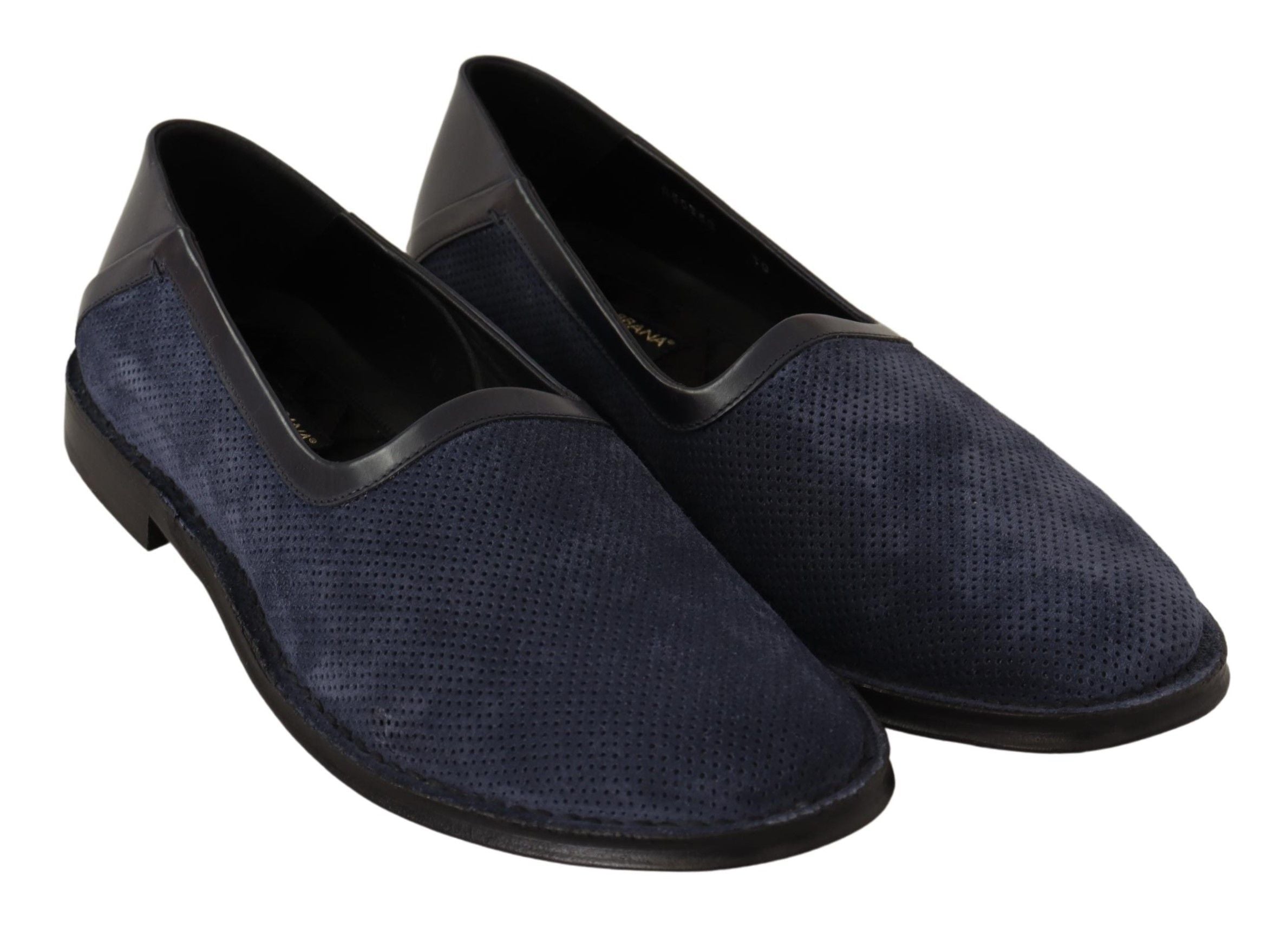 Dolce & Gabbana Blue Leather Perforated Slip On Loafers Shoes - DEA STILOSA MILANO