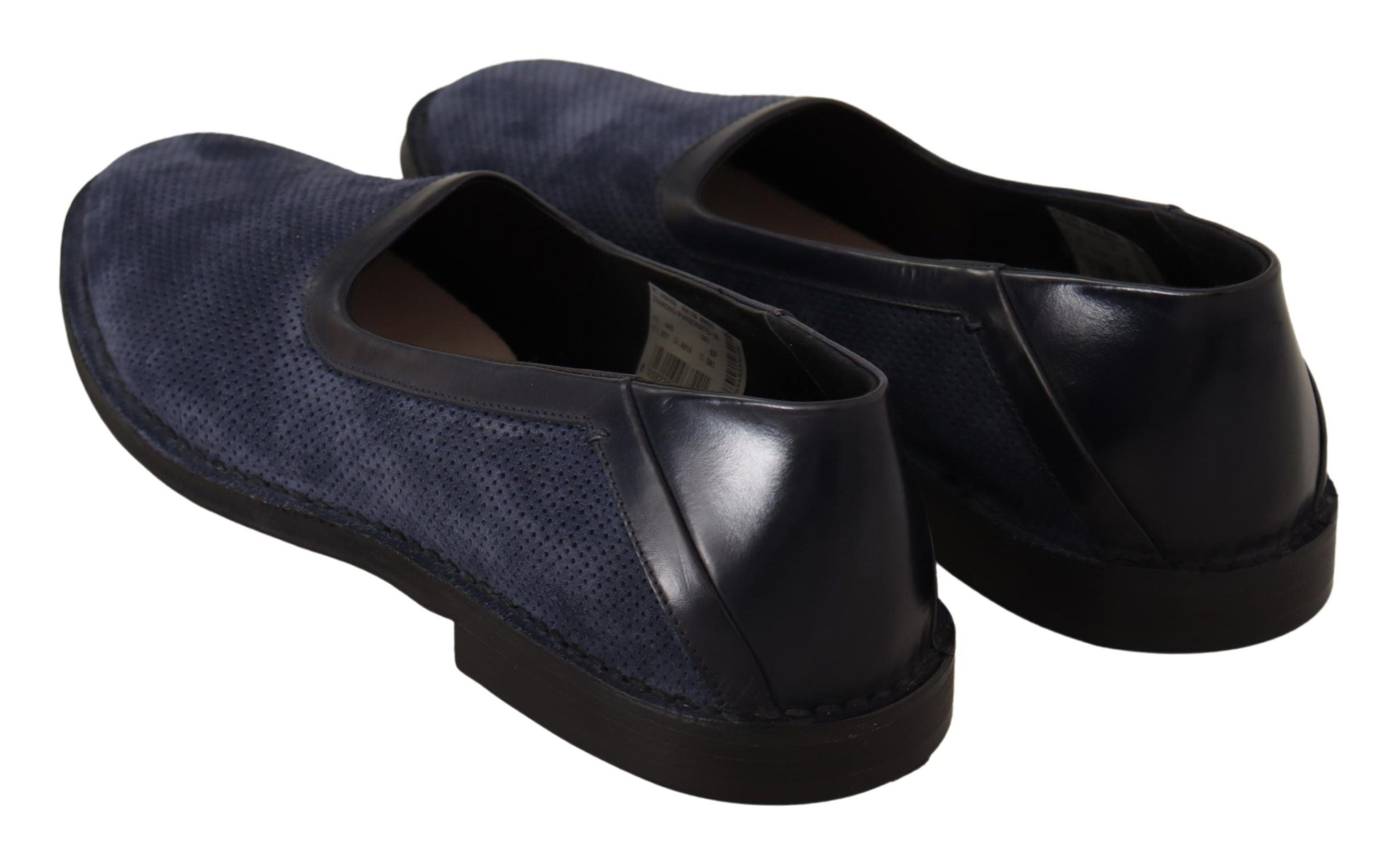 Dolce & Gabbana Blue Leather Perforated Slip On Loafers Shoes - DEA STILOSA MILANO