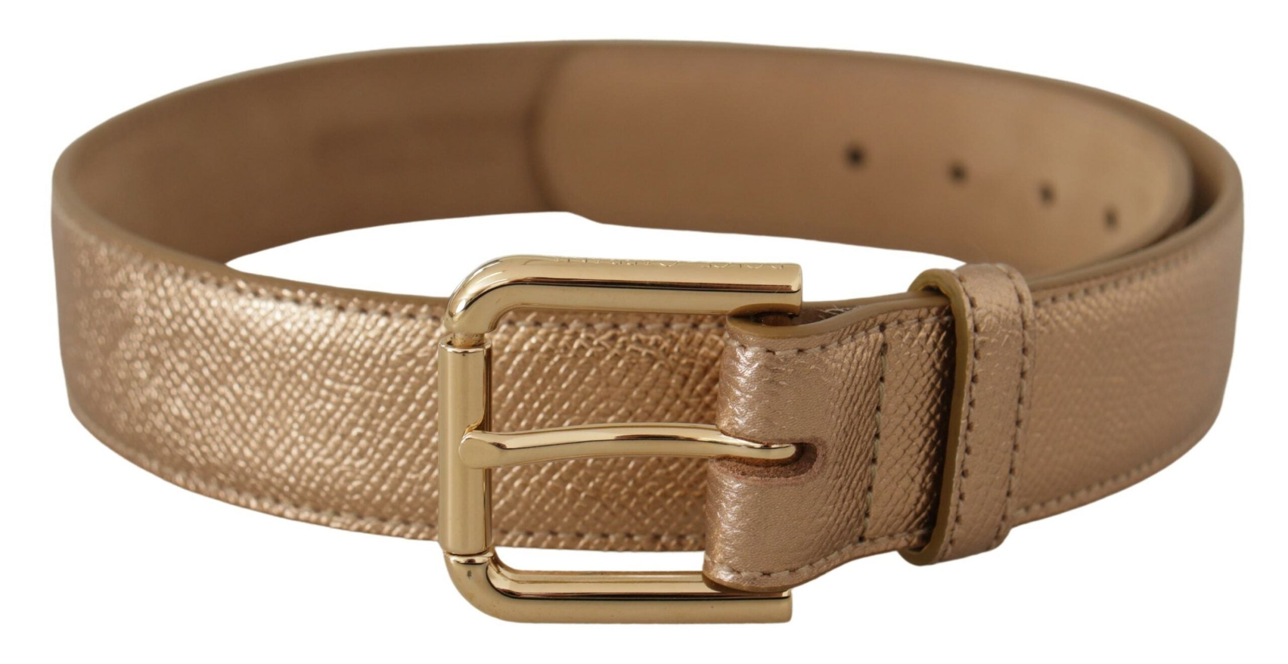 Dolce & Gabbana Rose Gold Leather Metallic Tone Metal Buckle Belt - DEA STILOSA MILANO