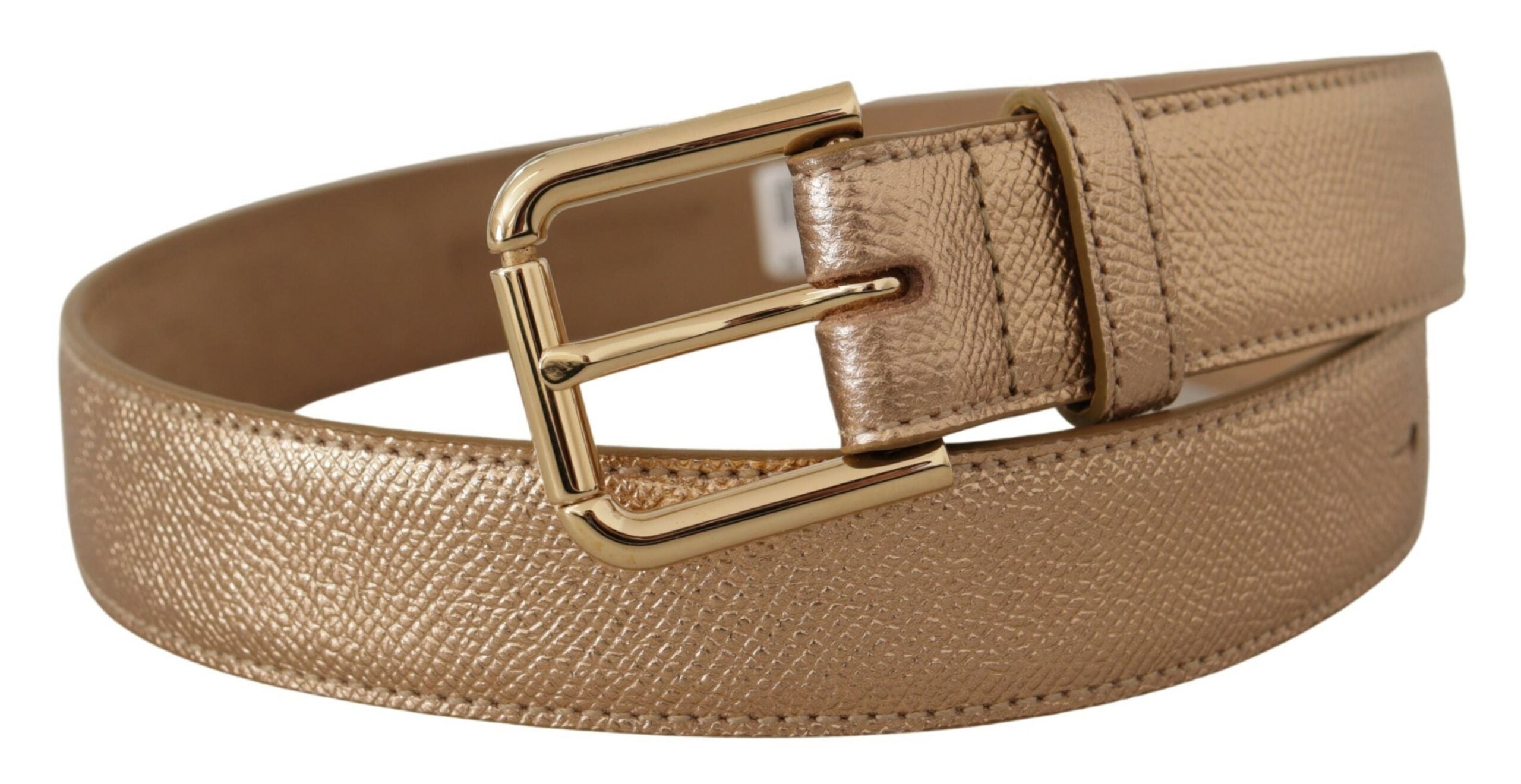 Dolce & Gabbana Rose Gold Leather Metallic Tone Metal Buckle Belt - DEA STILOSA MILANO