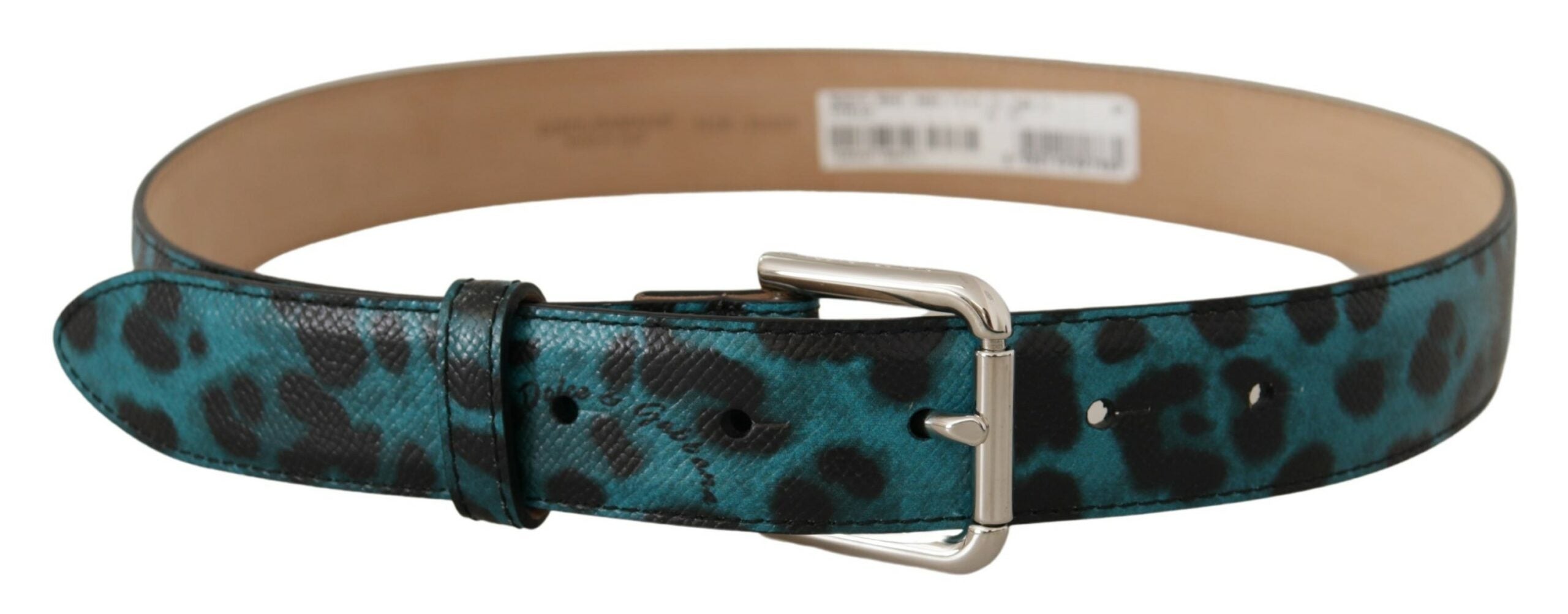 Dolce & Gabbana Blue Leopard Print Leather Logo Metal Buckle Belt - DEA STILOSA MILANO