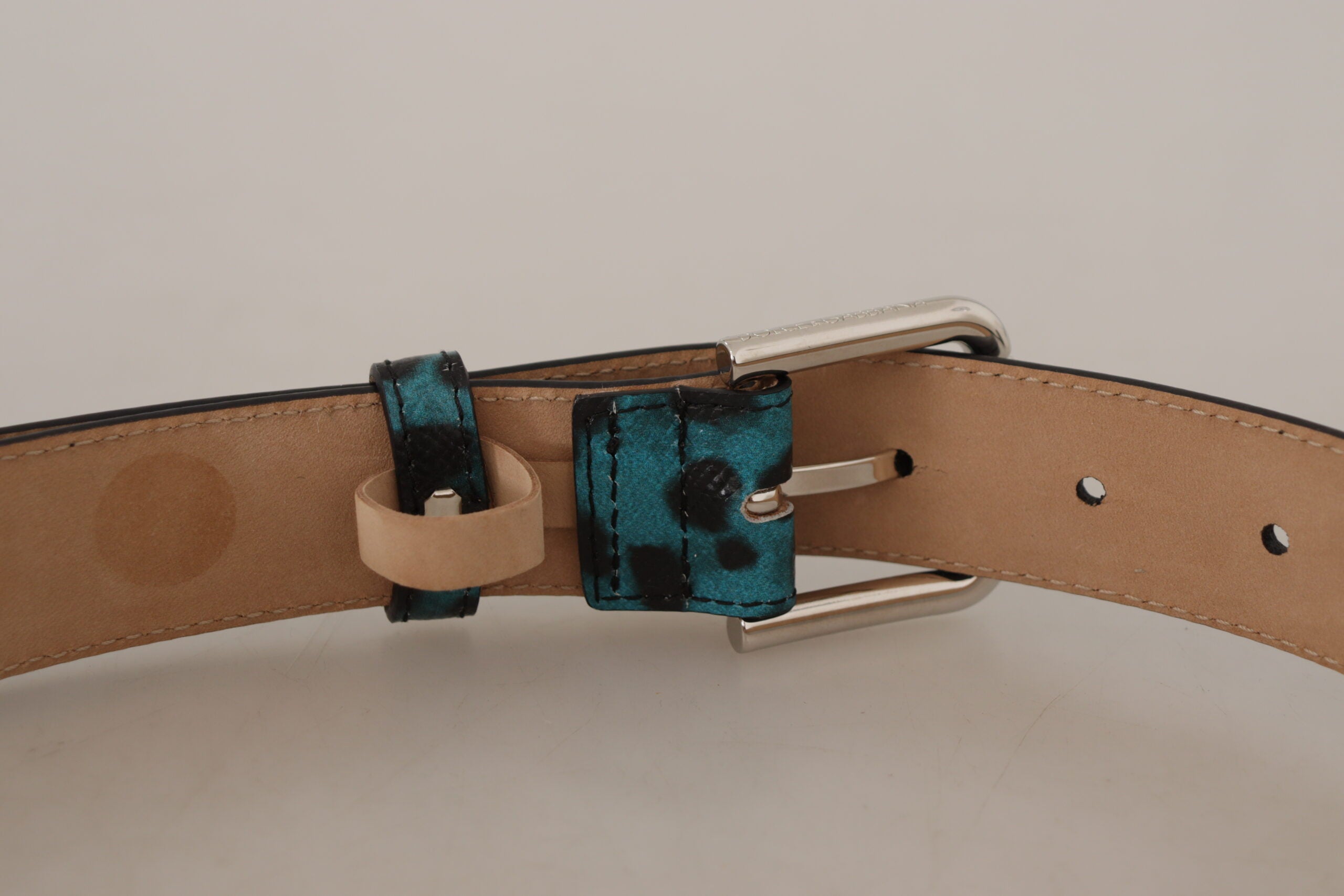 Dolce & Gabbana Blue Leopard Print Leather Logo Metal Buckle Belt - DEA STILOSA MILANO