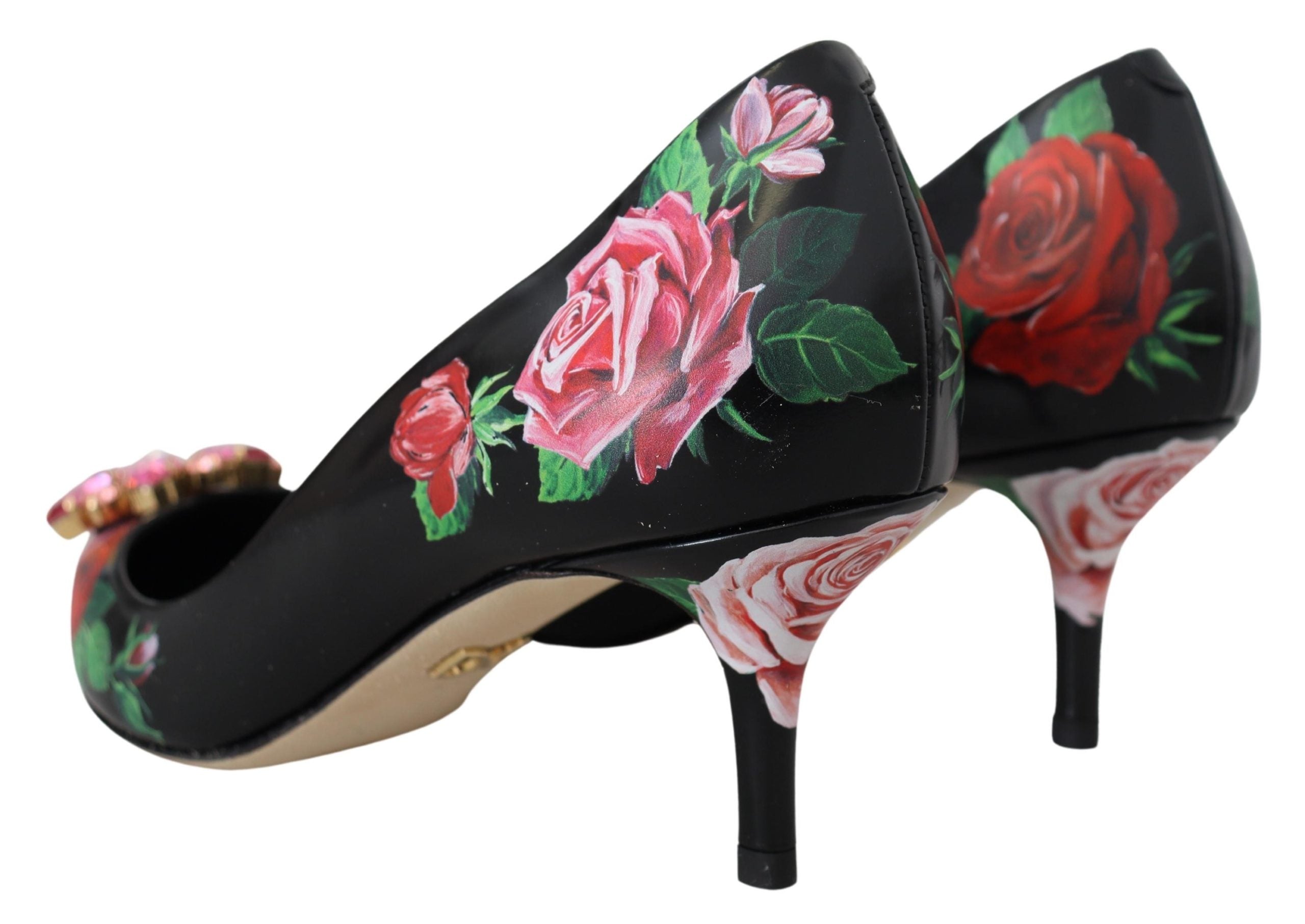 Dolce & Gabbana Black Floral Print Crystal Heels Pumps Shoes - DEA STILOSA MILANO