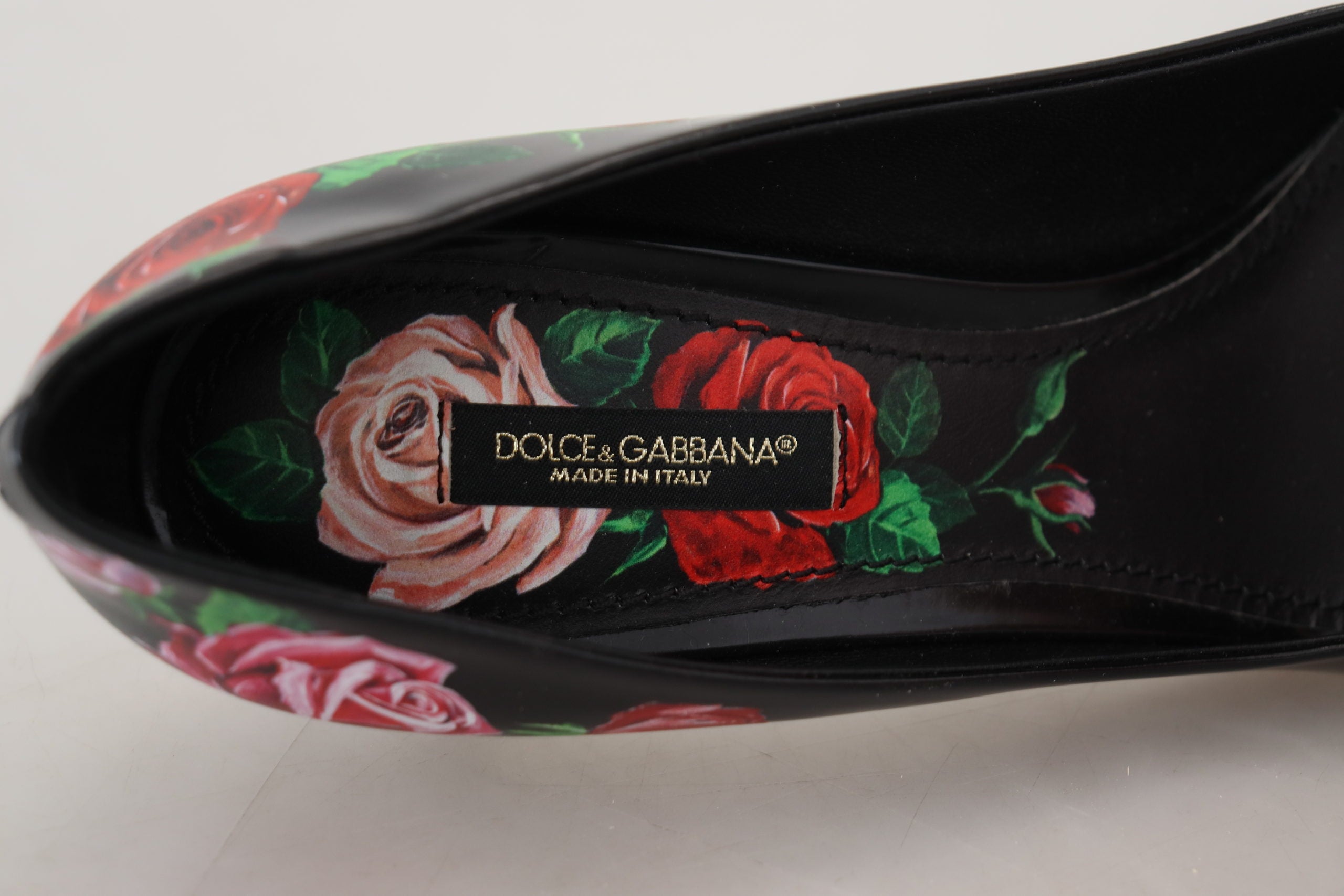 Dolce & Gabbana Black Floral Print Crystal Heels Pumps Shoes - DEA STILOSA MILANO