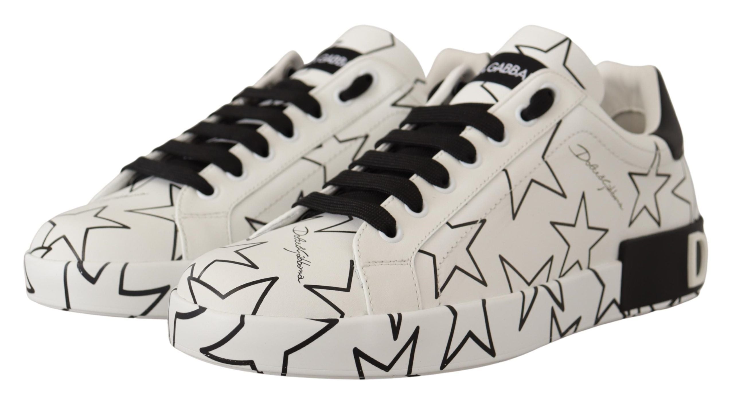 Dolce & Gabbana White Leather Stars Low Top Sneakers Shoes - DEA STILOSA MILANO
