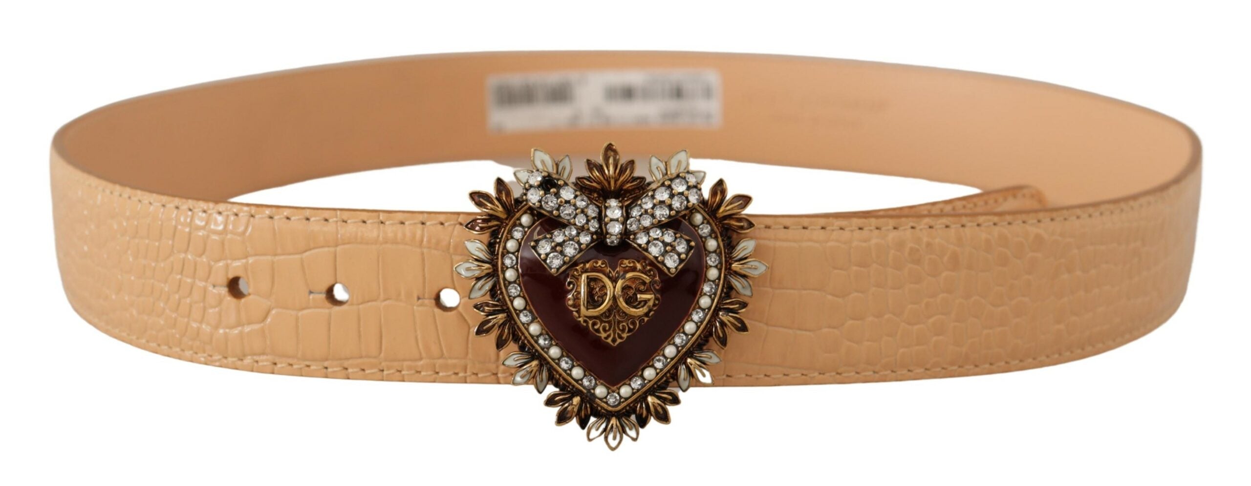 Dolce & Gabbana Beige Croc Pattern DEVOTION Heart DG Waist Buckle Belt - DEA STILOSA MILANO