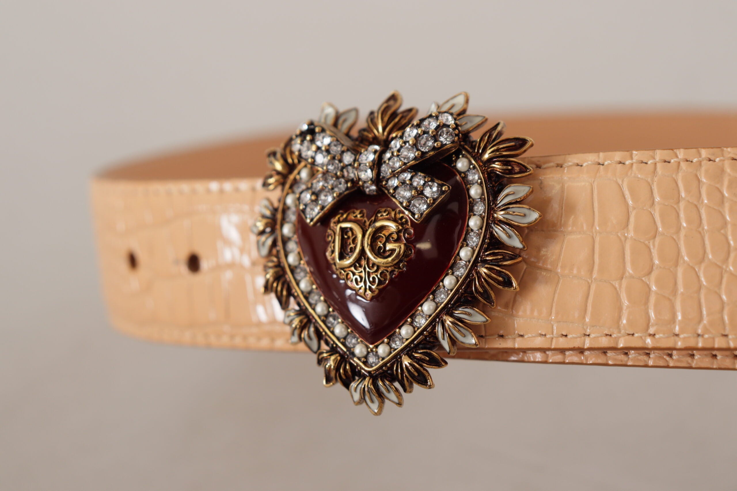 Dolce & Gabbana Beige Croc Pattern DEVOTION Heart DG Waist Buckle Belt - DEA STILOSA MILANO