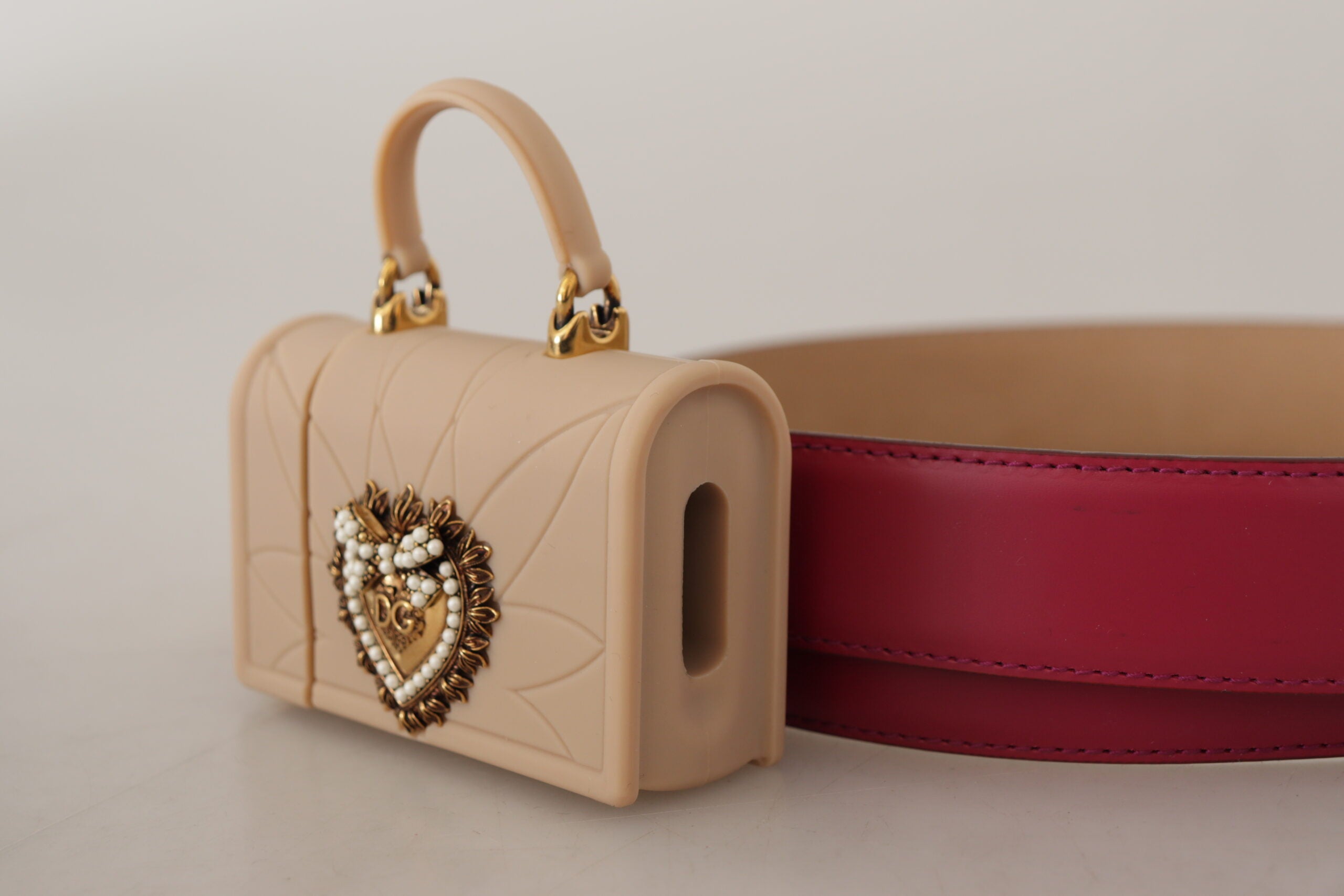 Dolce & Gabbana Pink Leather Devotion Heart Micro Bag Headphones Belt - DEA STILOSA MILANO