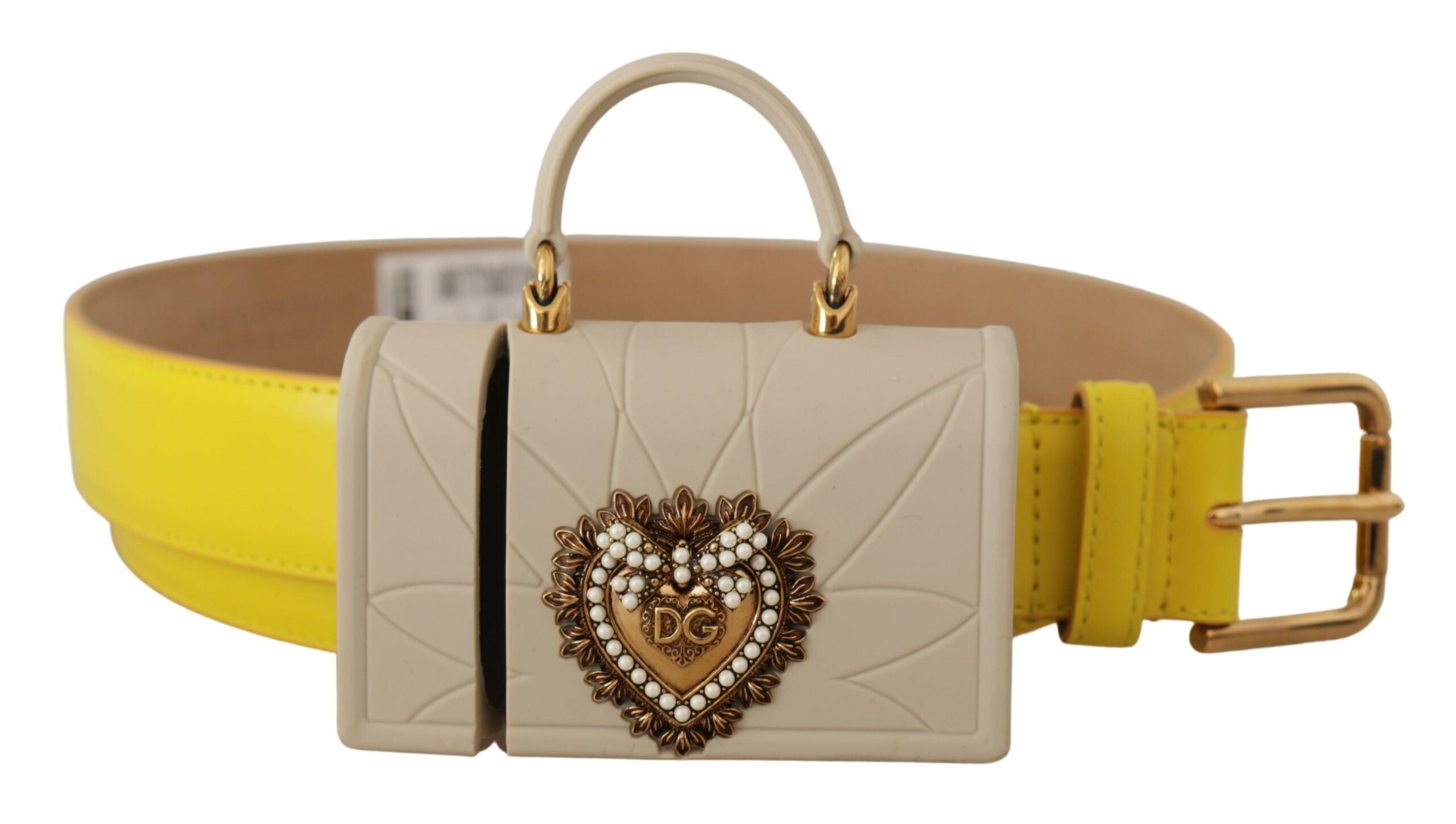 Dolce & Gabbana Yellow Leather Devotion Heart Micro Bag Headphones Belt - DEA STILOSA MILANO