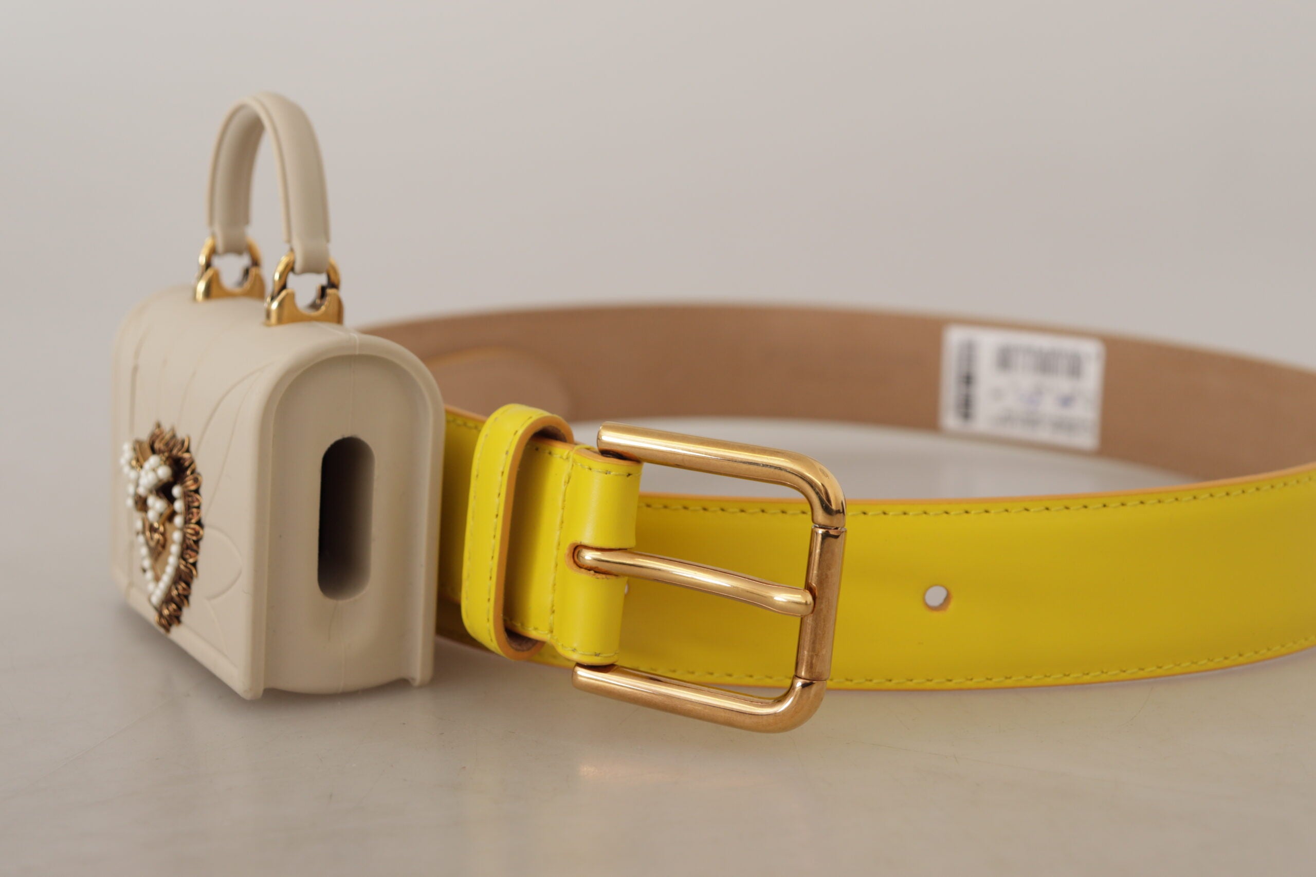 Dolce & Gabbana Yellow Leather Devotion Heart Micro Bag Headphones Belt - DEA STILOSA MILANO