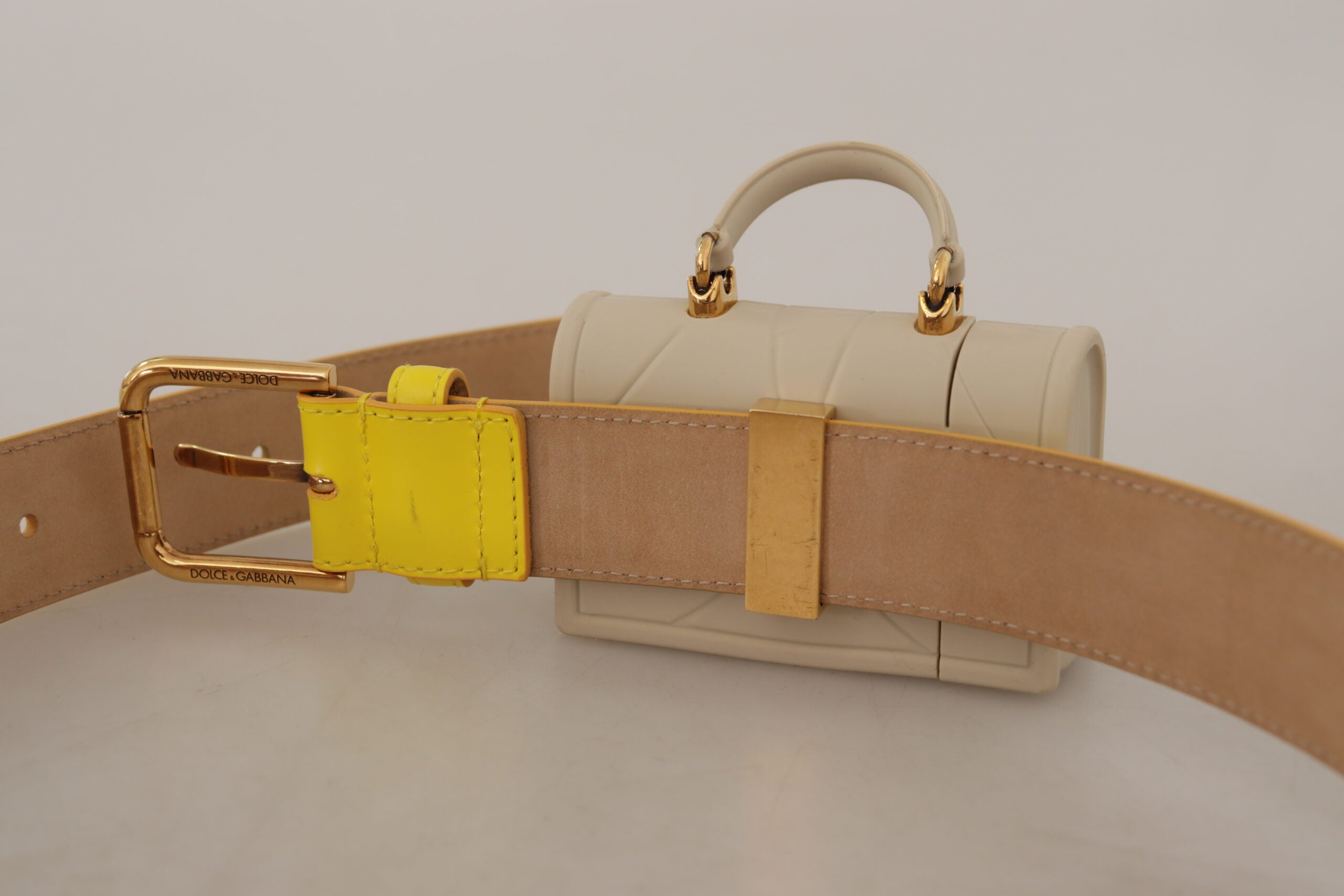 Dolce & Gabbana Yellow Leather Devotion Heart Micro Bag Headphones Belt - DEA STILOSA MILANO