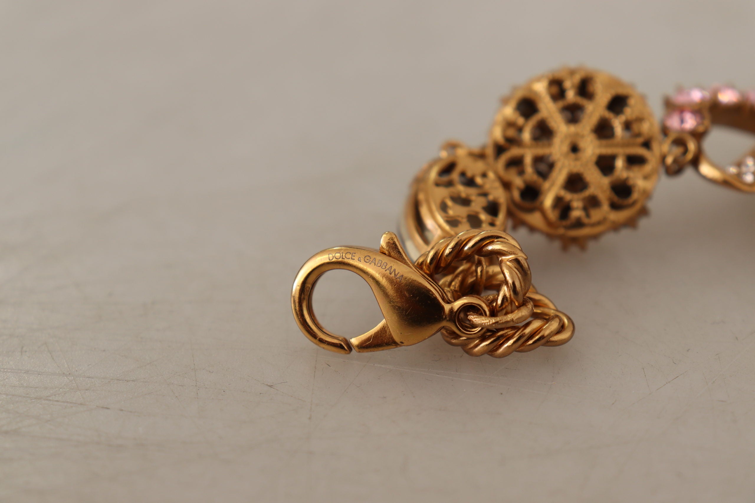 Dolce & Gabbana Gold Brass Chain Baroque Crystal Embellished Bracelet - DEA STILOSA MILANO