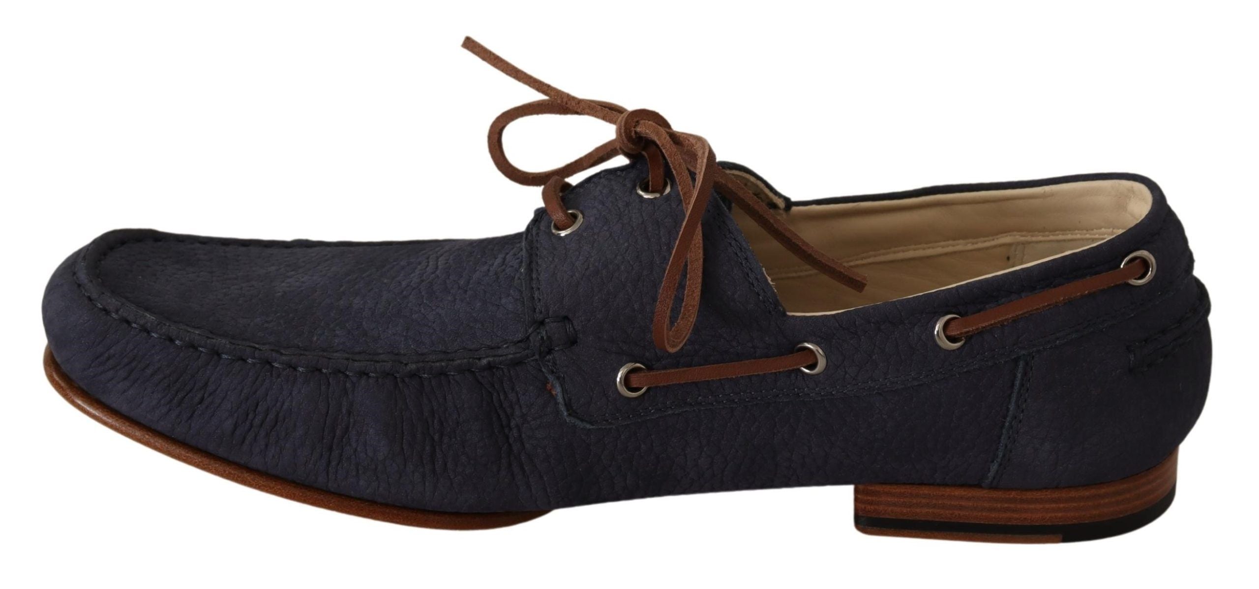 Dolce & Gabbana Blue Leather Lace Up Men Casual Boat Shoes - DEA STILOSA MILANO