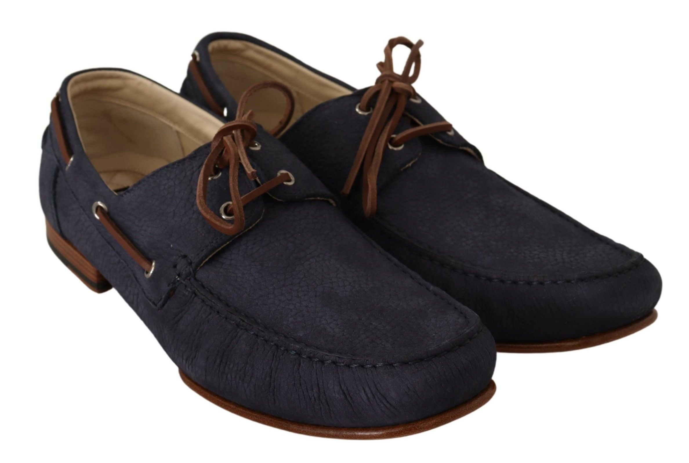 Dolce & Gabbana Blue Leather Lace Up Men Casual Boat Shoes - DEA STILOSA MILANO