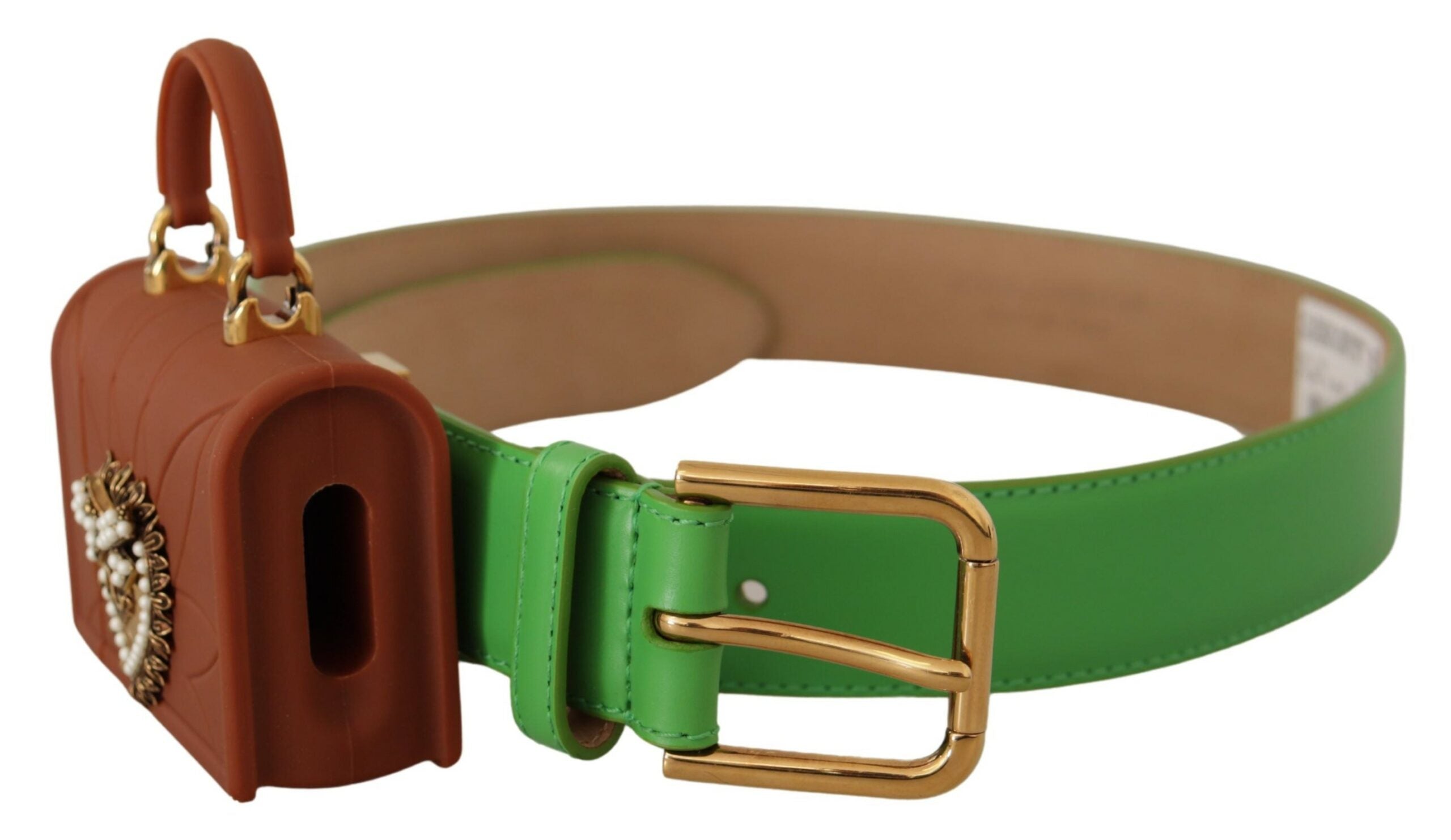 Dolce & Gabbana Green Leather Devotion Heart Micro Bag Headphones Belt - DEA STILOSA MILANO