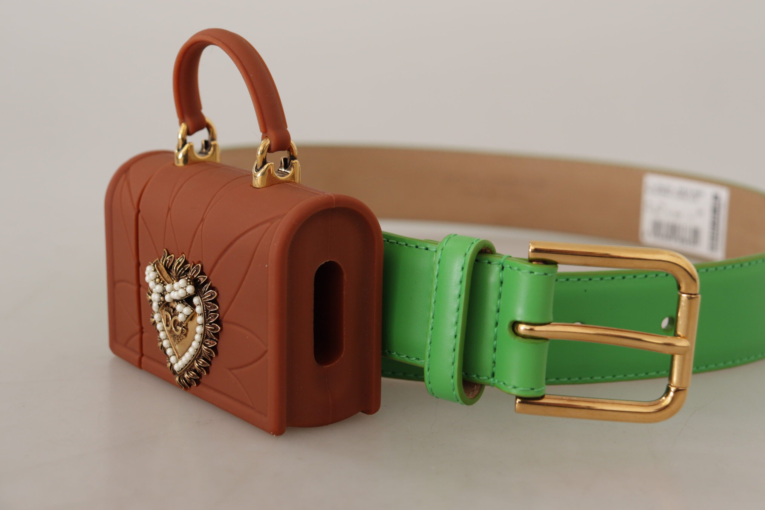 Dolce & Gabbana Green Leather Devotion Heart Micro Bag Headphones Belt - DEA STILOSA MILANO