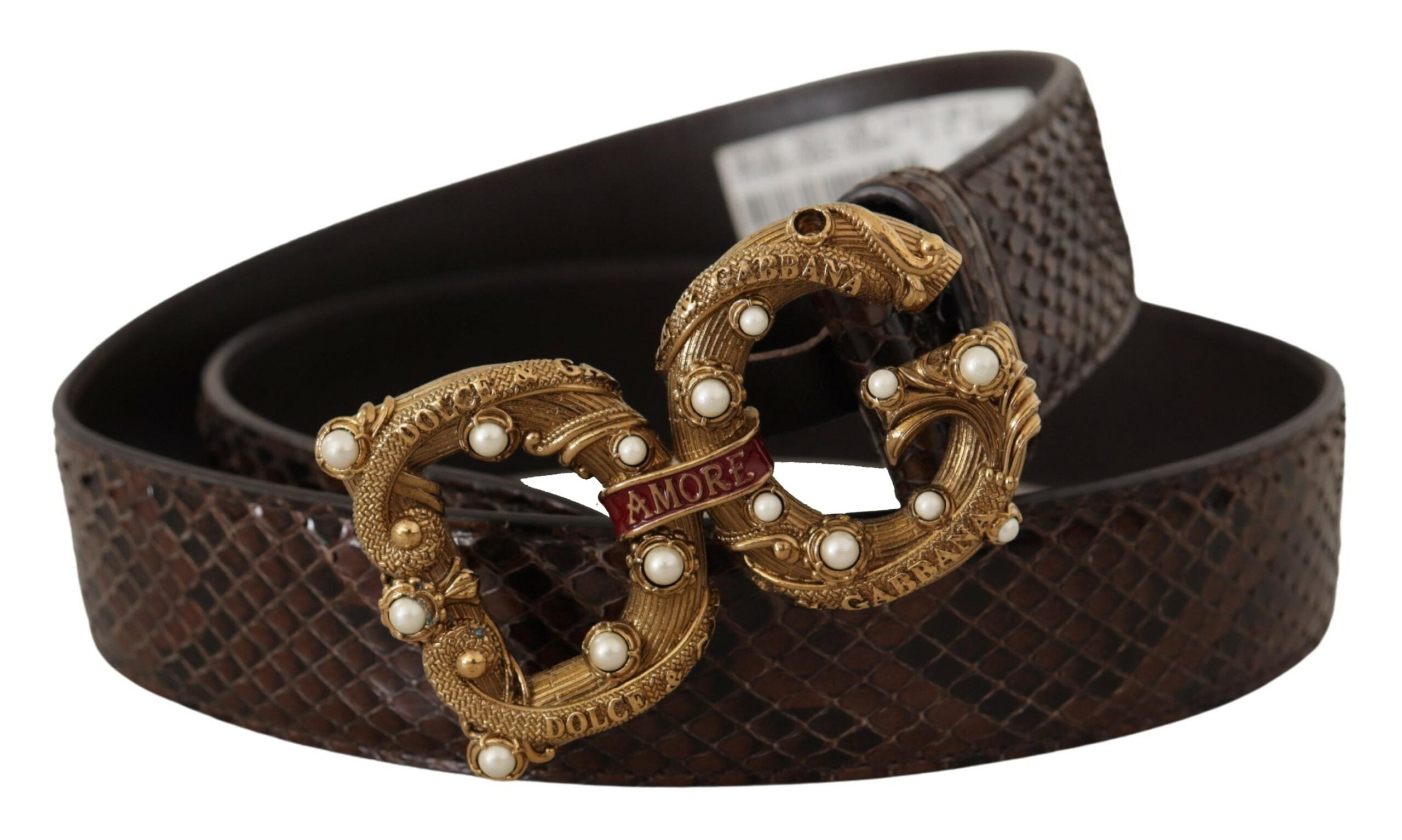 Dolce & Gabbana Brown Amore Animal Print Exotic Leather Logo Buckle Belt - DEA STILOSA MILANO
