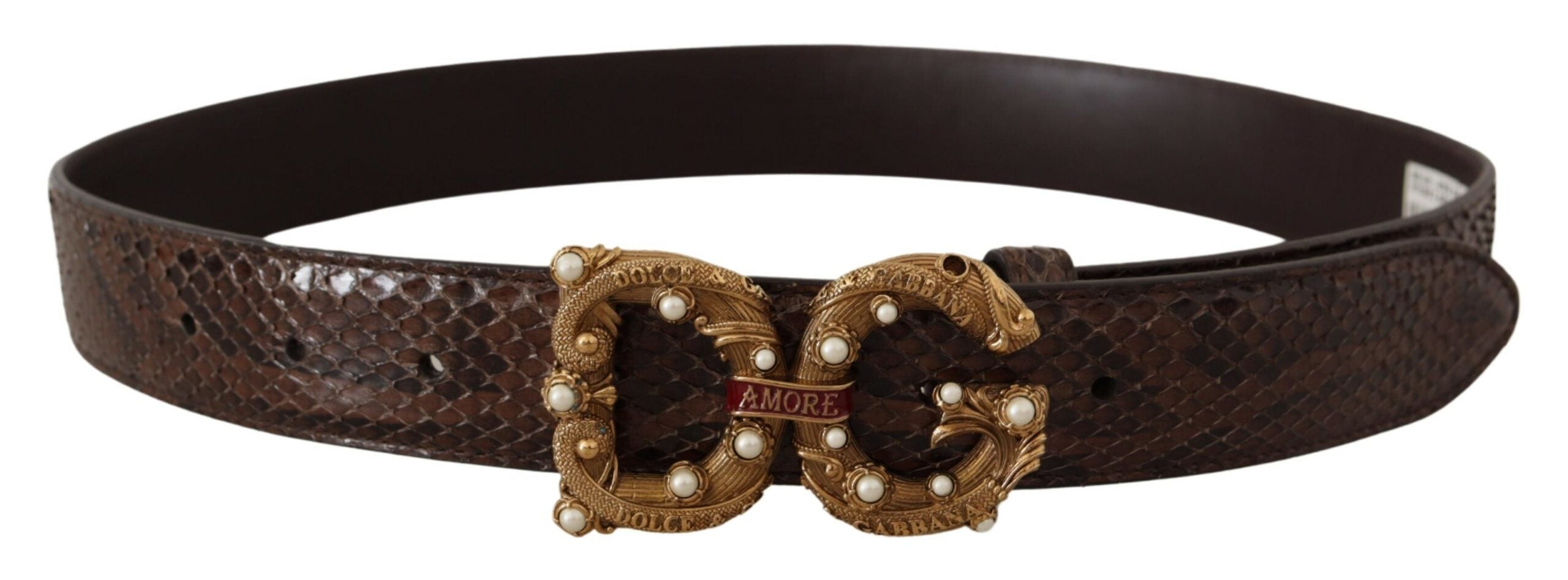 Dolce & Gabbana Brown Amore Animal Print Exotic Leather Logo Buckle Belt - DEA STILOSA MILANO