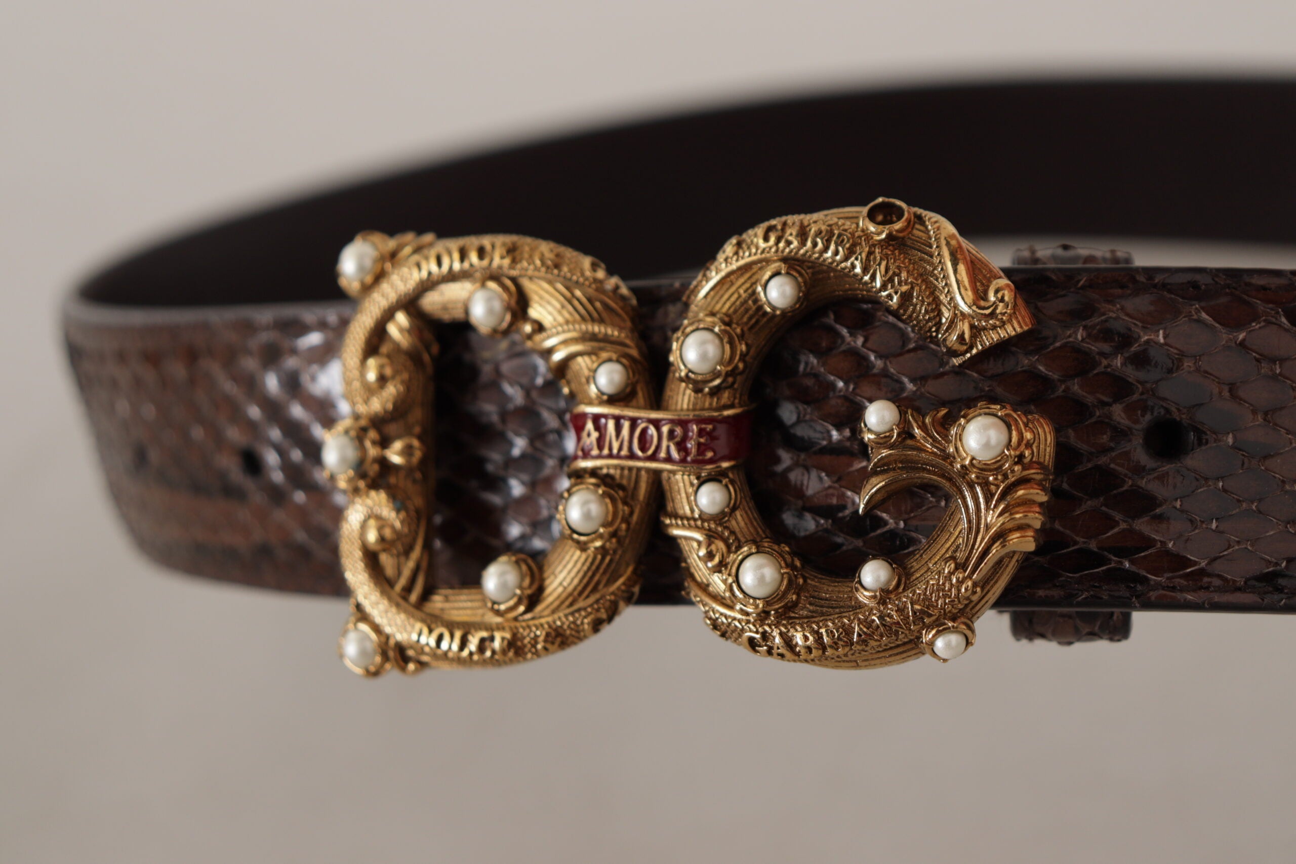 Dolce & Gabbana Brown Amore Animal Print Exotic Leather Logo Buckle Belt - DEA STILOSA MILANO