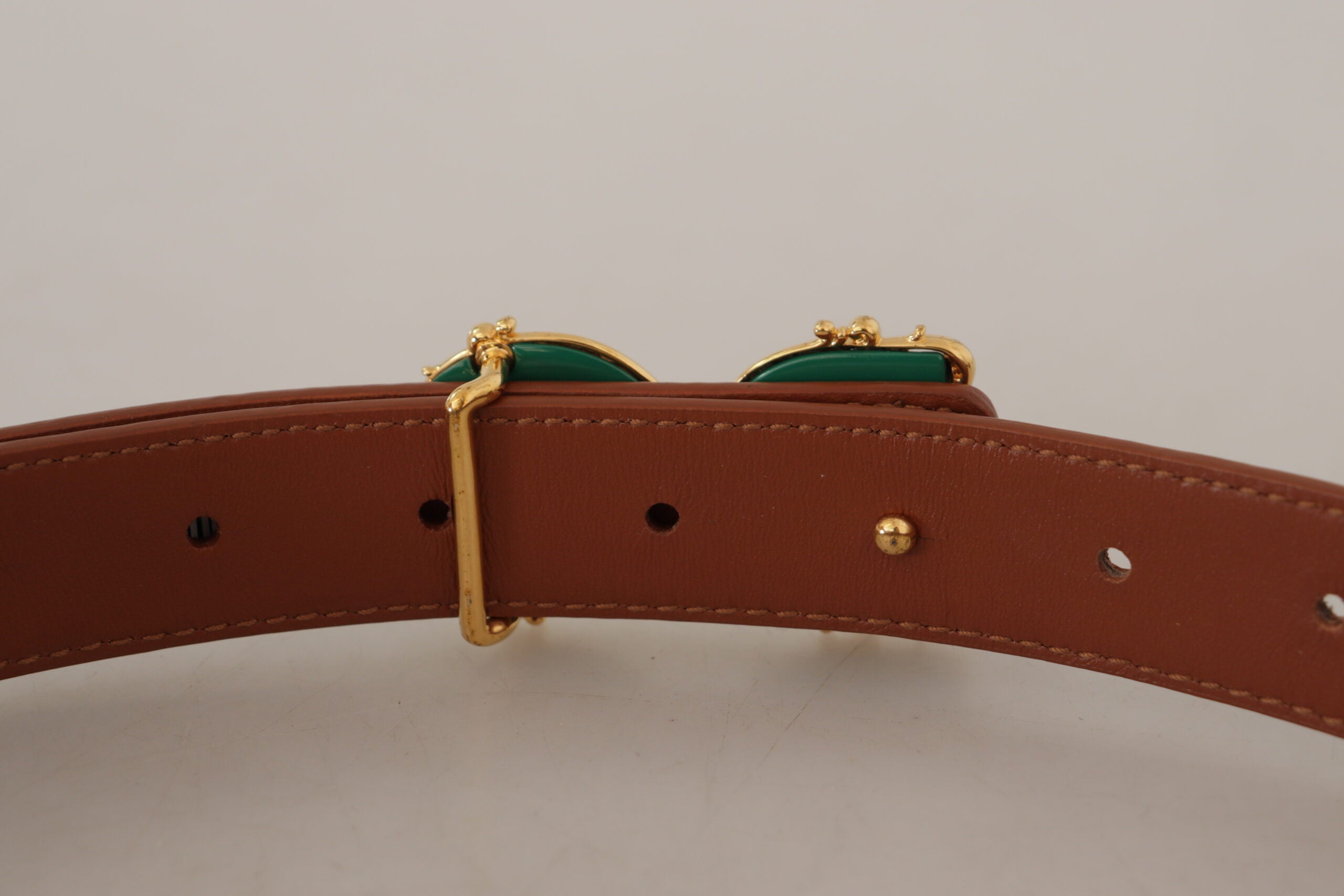 Dolce & Gabbana Brown Leather Baroque Gold DG Logo Waist Buckle Belt - DEA STILOSA MILANO