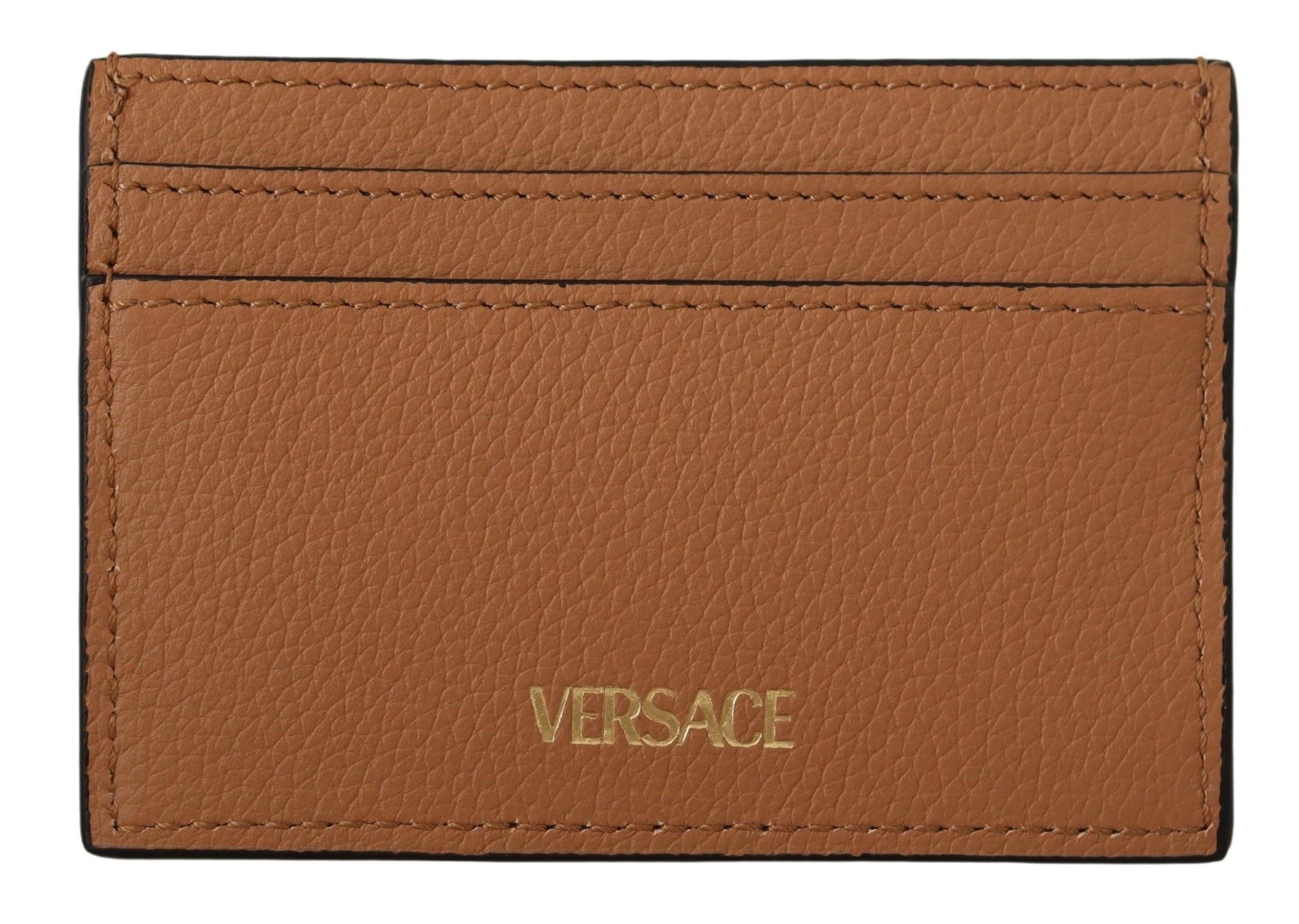 Versace Brown Calf Leather Card Holder Wallet - DEA STILOSA MILANO