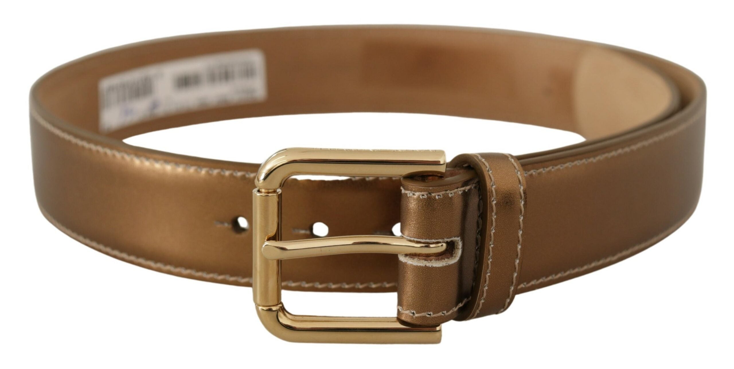 Dolce & Gabbana Bronze Calf Leather Gold Logo Waist Buckle Belt - DEA STILOSA MILANO