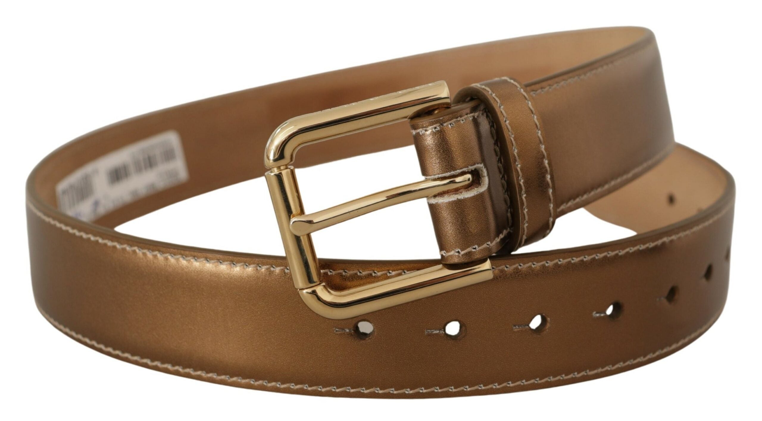Dolce & Gabbana Bronze Calf Leather Gold Logo Waist Buckle Belt - DEA STILOSA MILANO