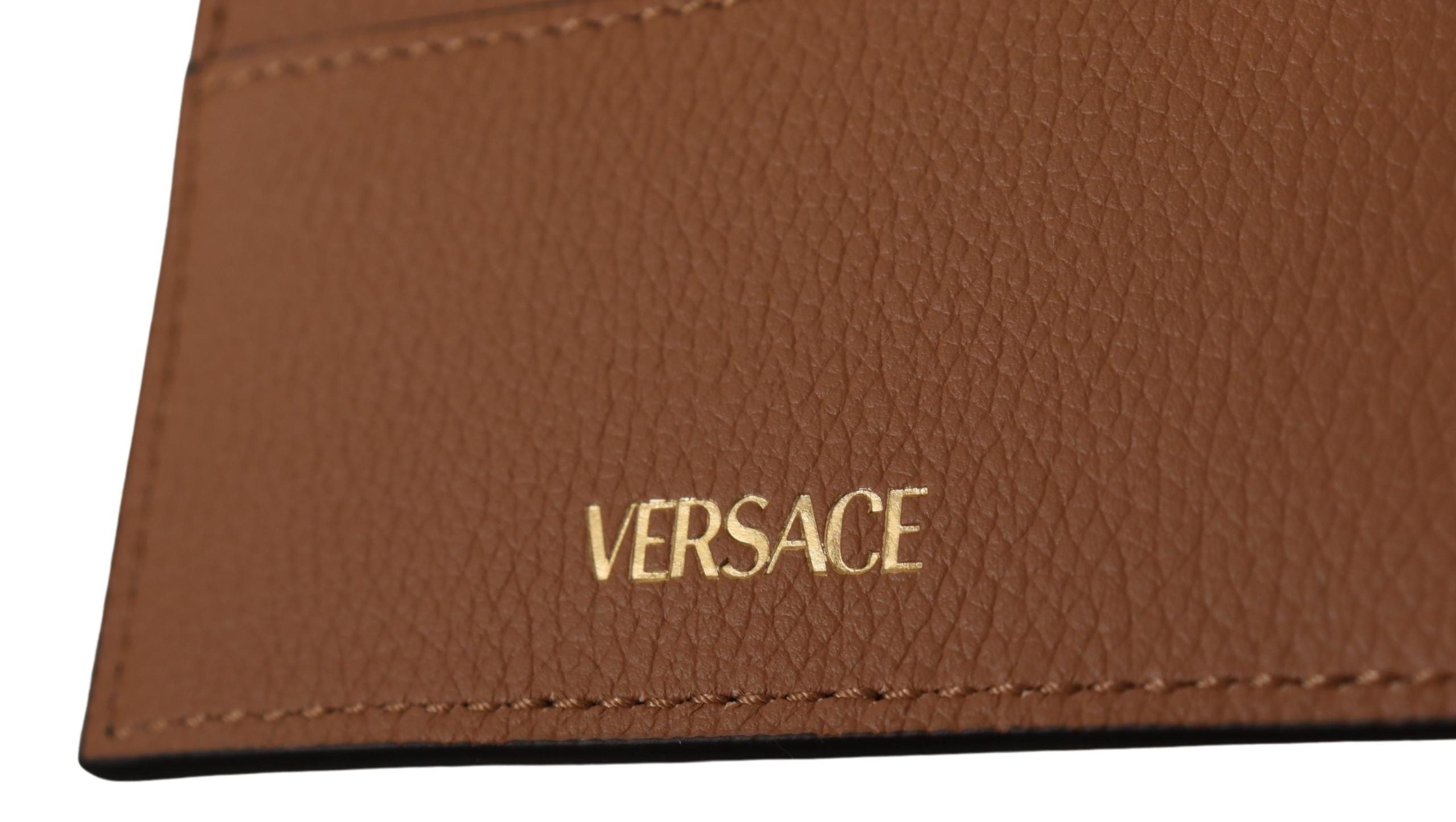 Versace Brown Calf Leather Card Holder Wallet - DEA STILOSA MILANO